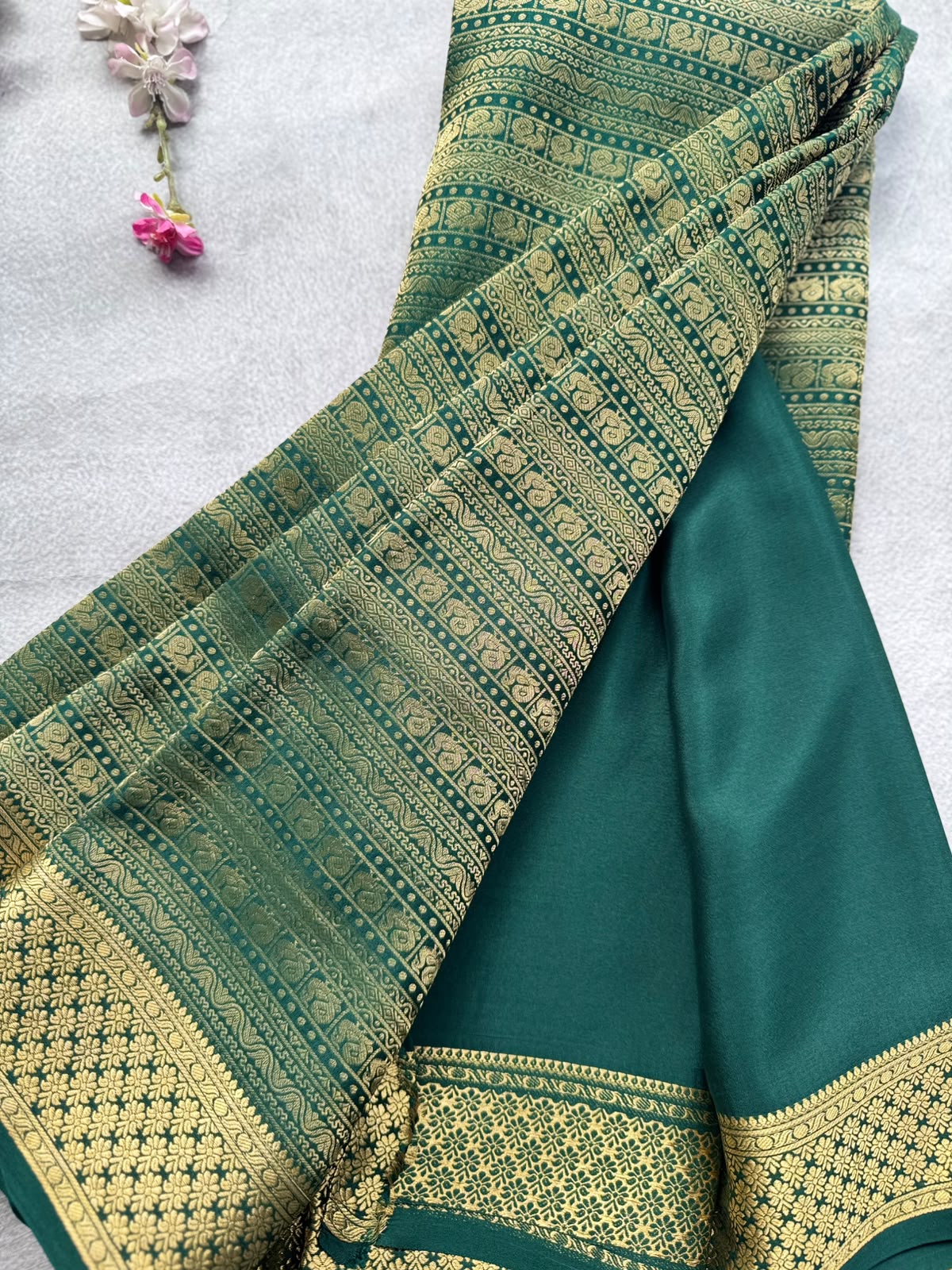 Bottle Green Brocade Pure Mysore Crepe Silk Saree 109