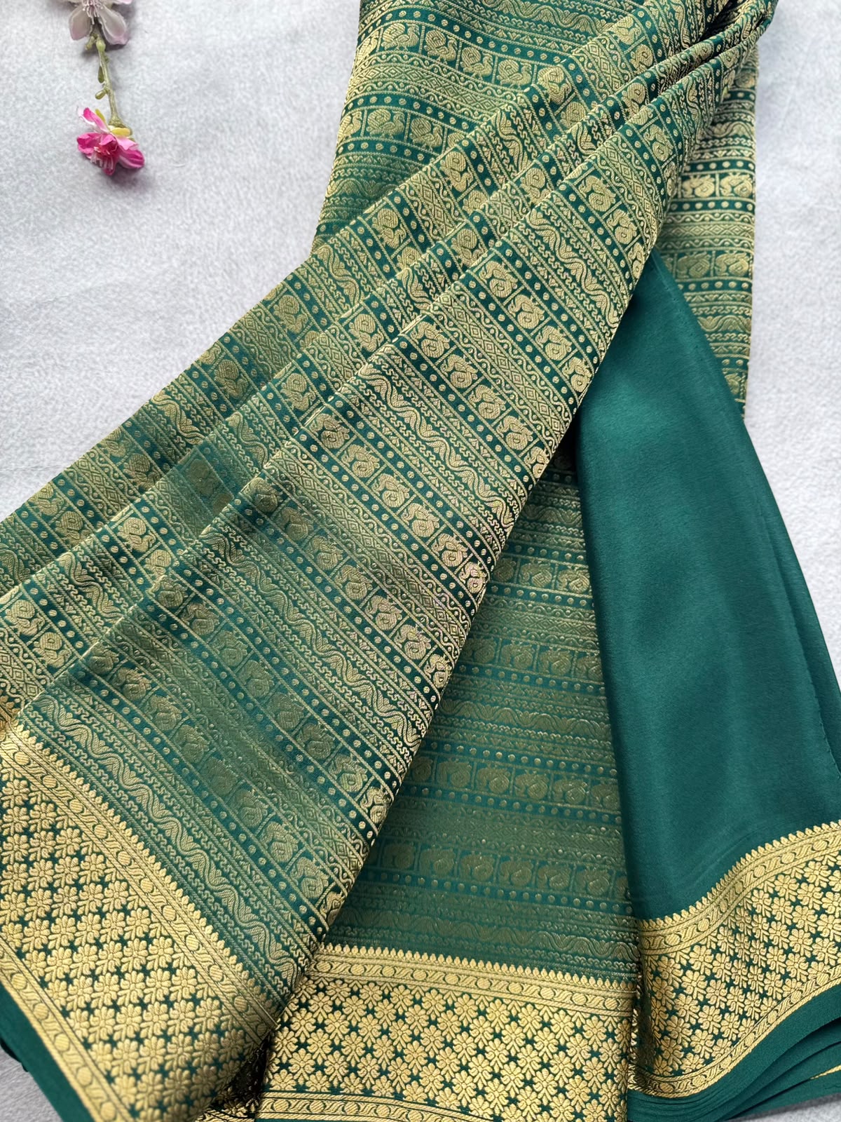 Bottle Green Brocade Pure Mysore Crepe Silk Saree 109