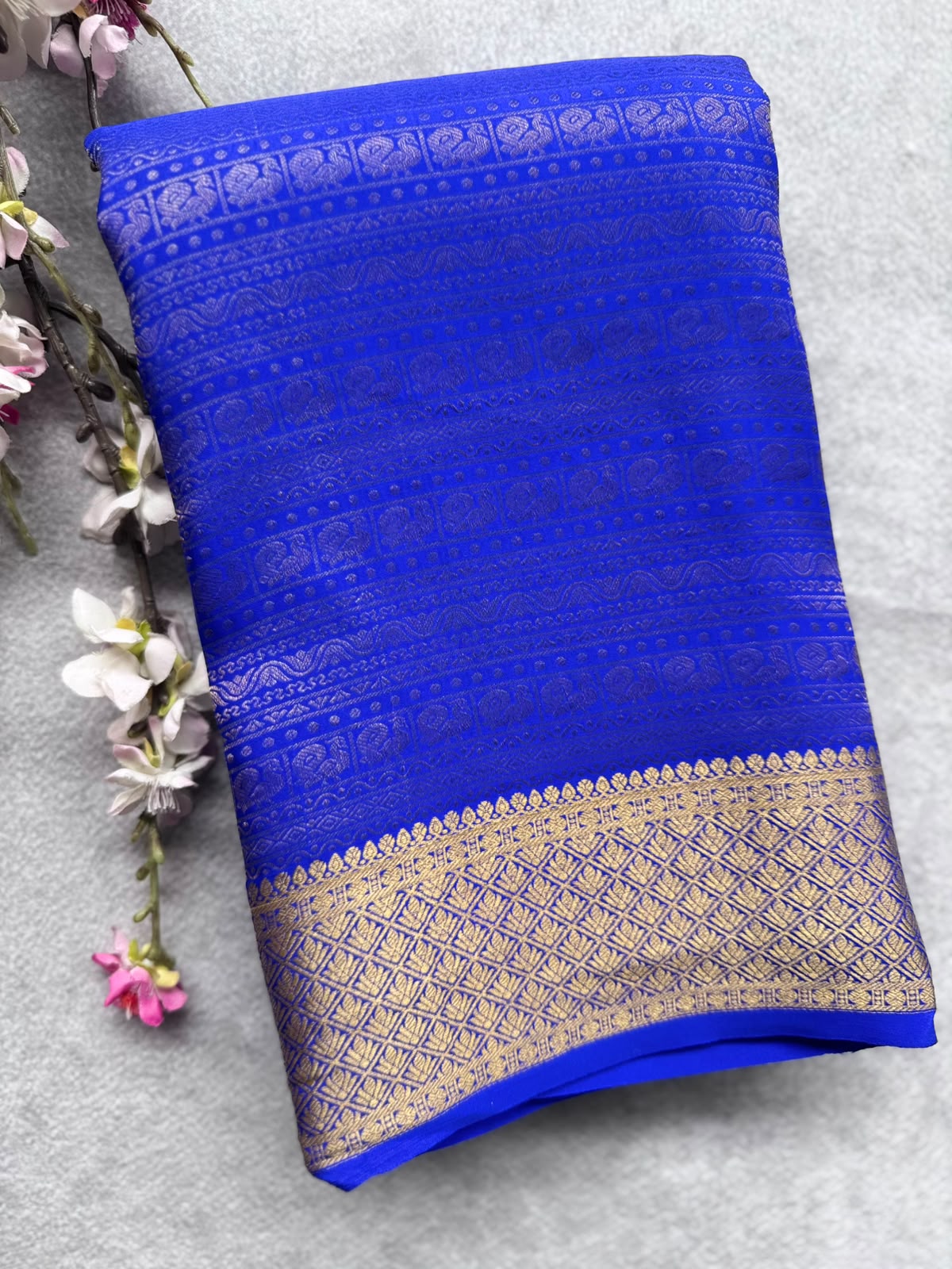 Royal Blue Brocade Pure Mysore Crepe Silk Saree 109