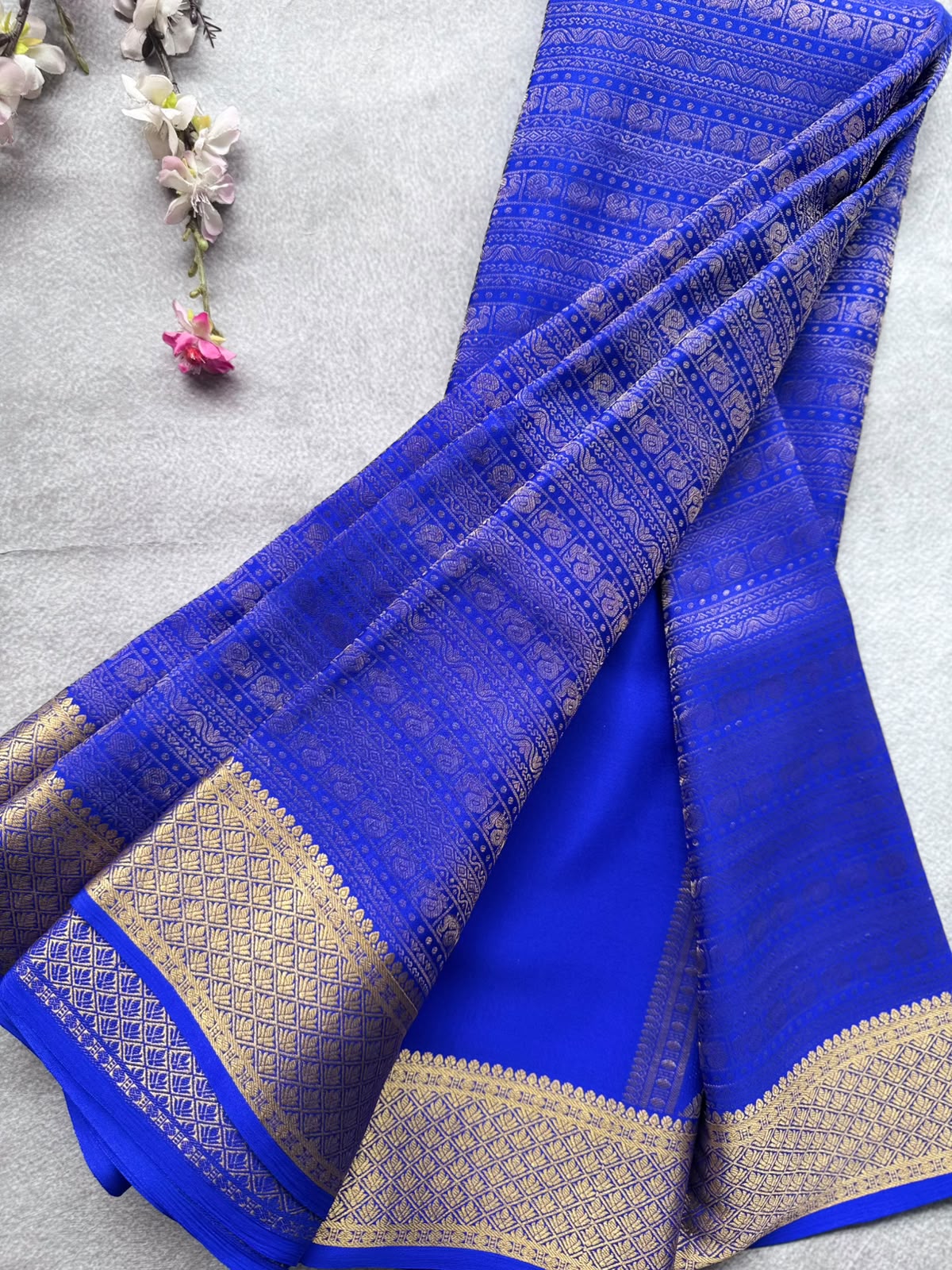 Royal Blue Brocade Pure Mysore Crepe Silk Saree 109