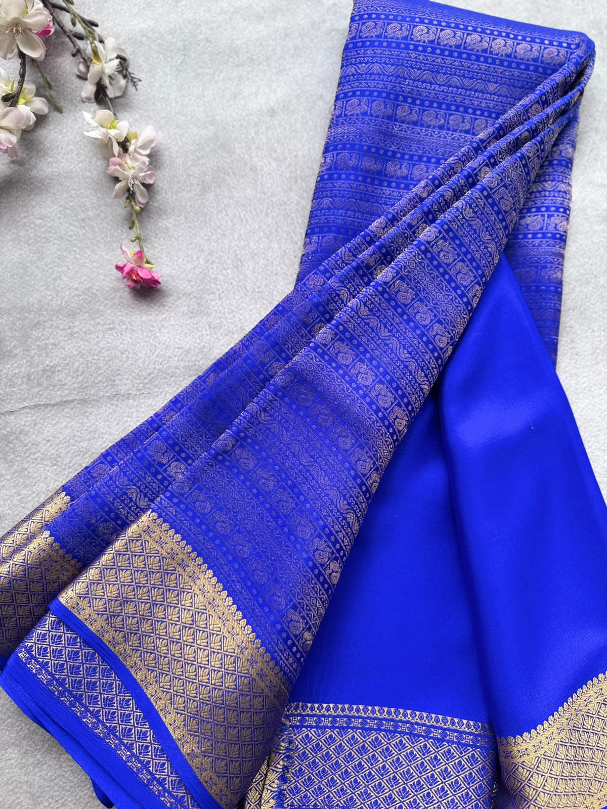 Royal Blue Brocade Pure Mysore Crepe Silk Saree 109