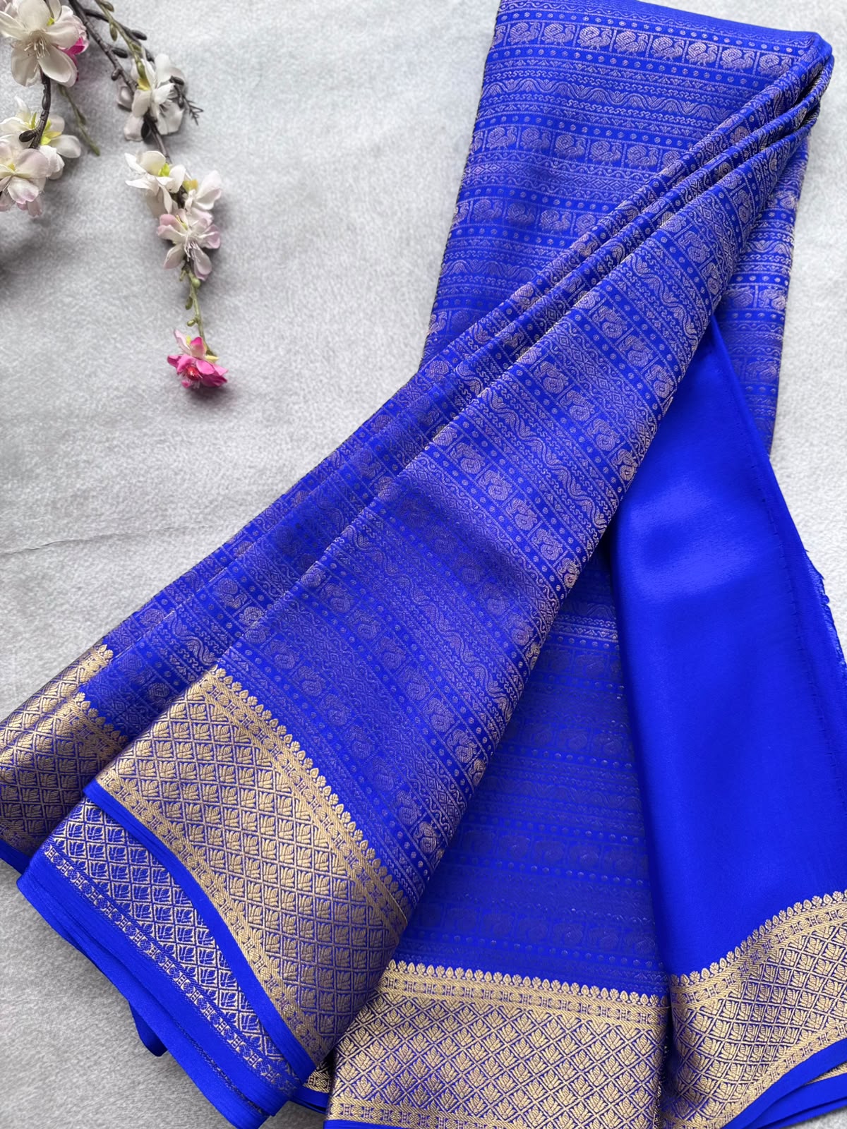 Royal Blue Brocade Pure Mysore Crepe Silk Saree 109