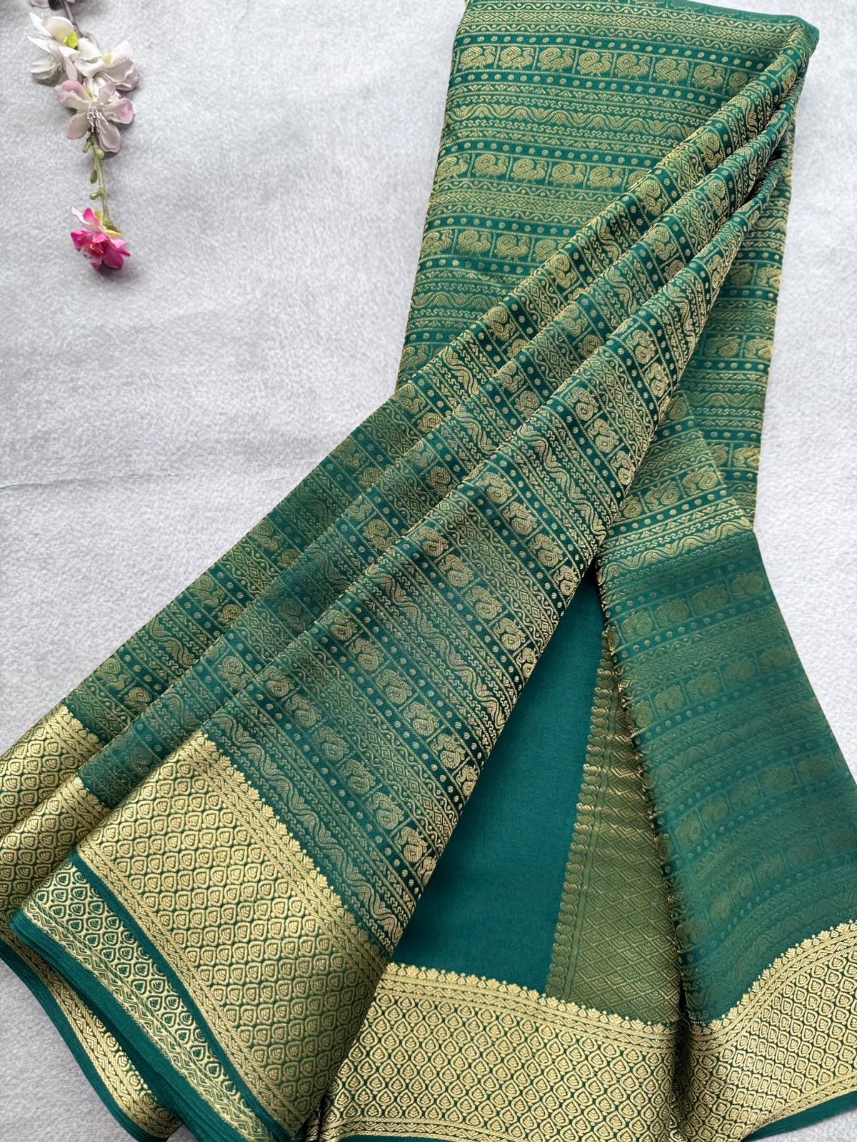 Bottle Green Brocade Pure Mysore Crepe Silk Saree 109