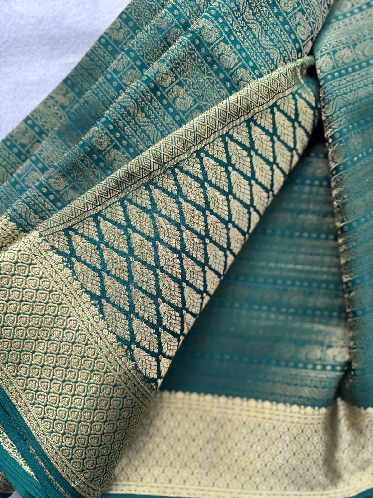 Bottle Green Brocade Pure Mysore Crepe Silk Saree 109