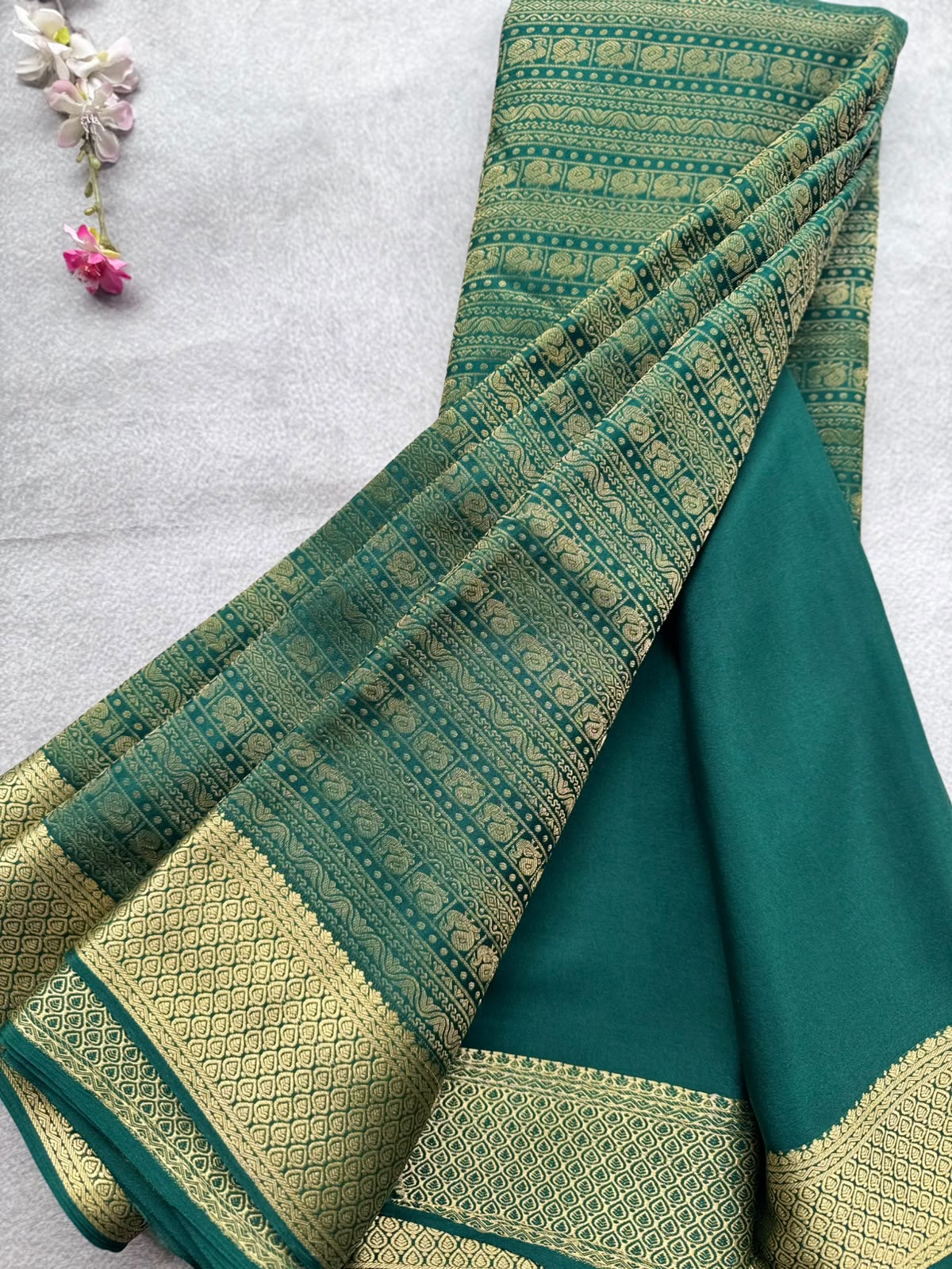 Bottle Green Brocade Pure Mysore Crepe Silk Saree 109