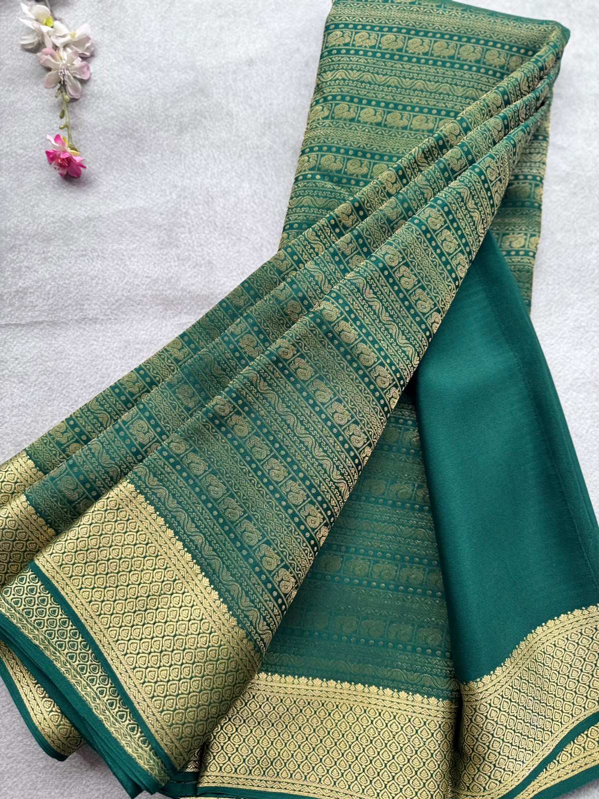 Bottle Green Brocade Pure Mysore Crepe Silk Saree 109
