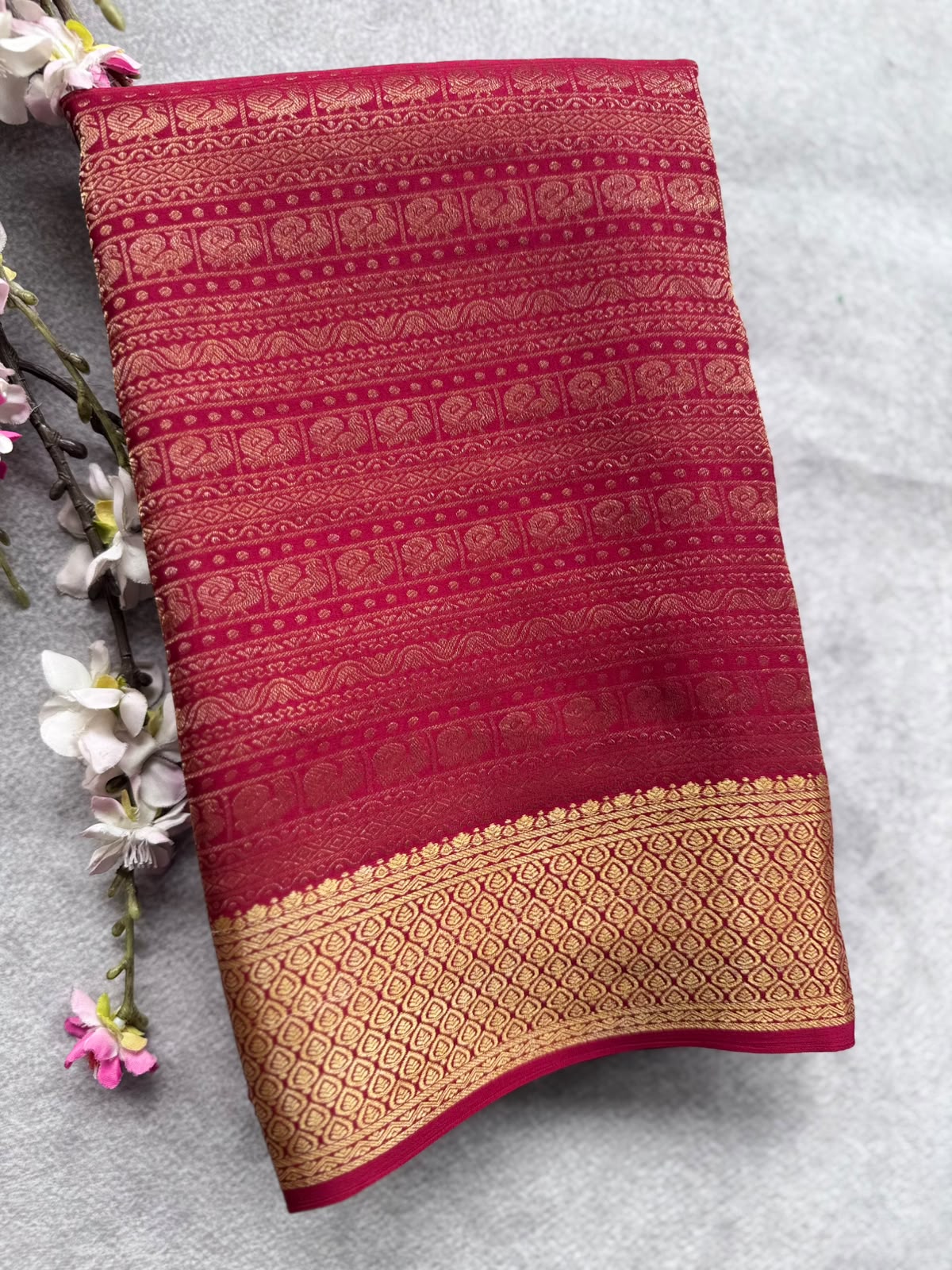 Maroon Brocade Pure Mysore Crepe Silk Saree 109