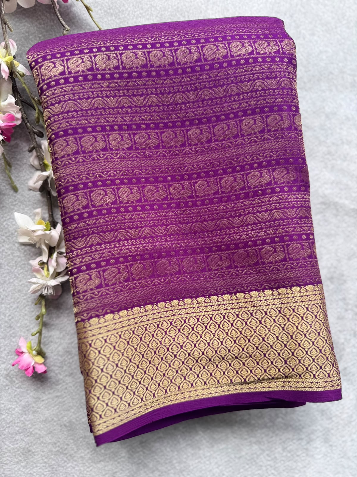 Purple Brocade Pure Mysore Crepe Silk Saree 109