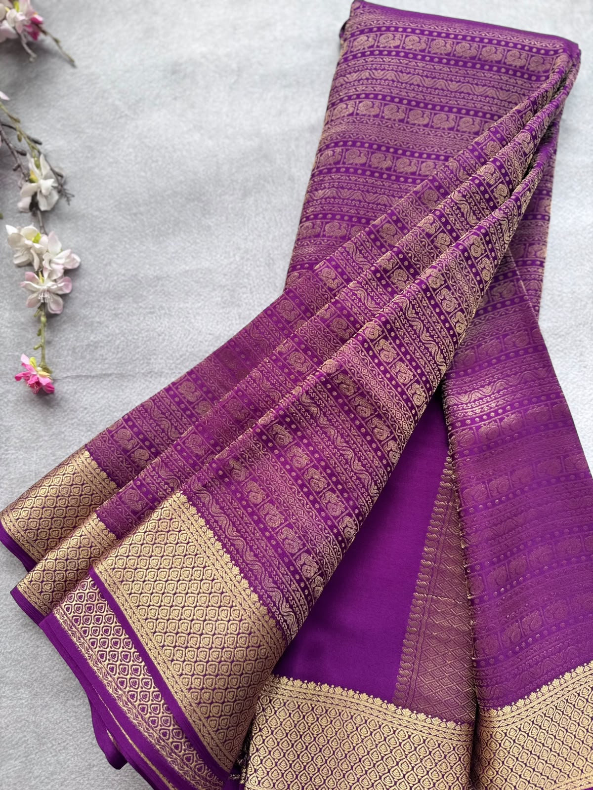 Purple Brocade Pure Mysore Crepe Silk Saree 109