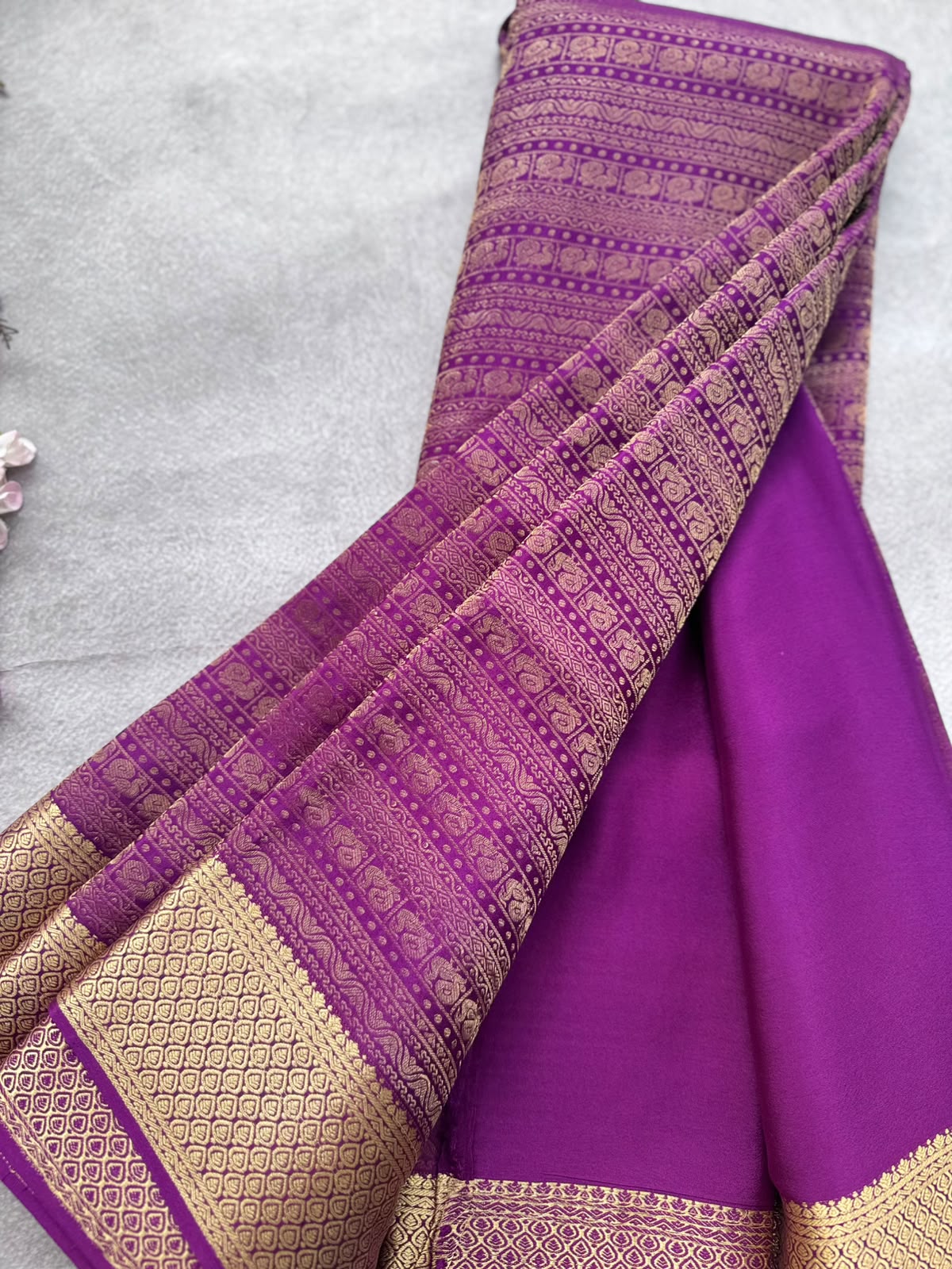 Purple Brocade Pure Mysore Crepe Silk Saree 109