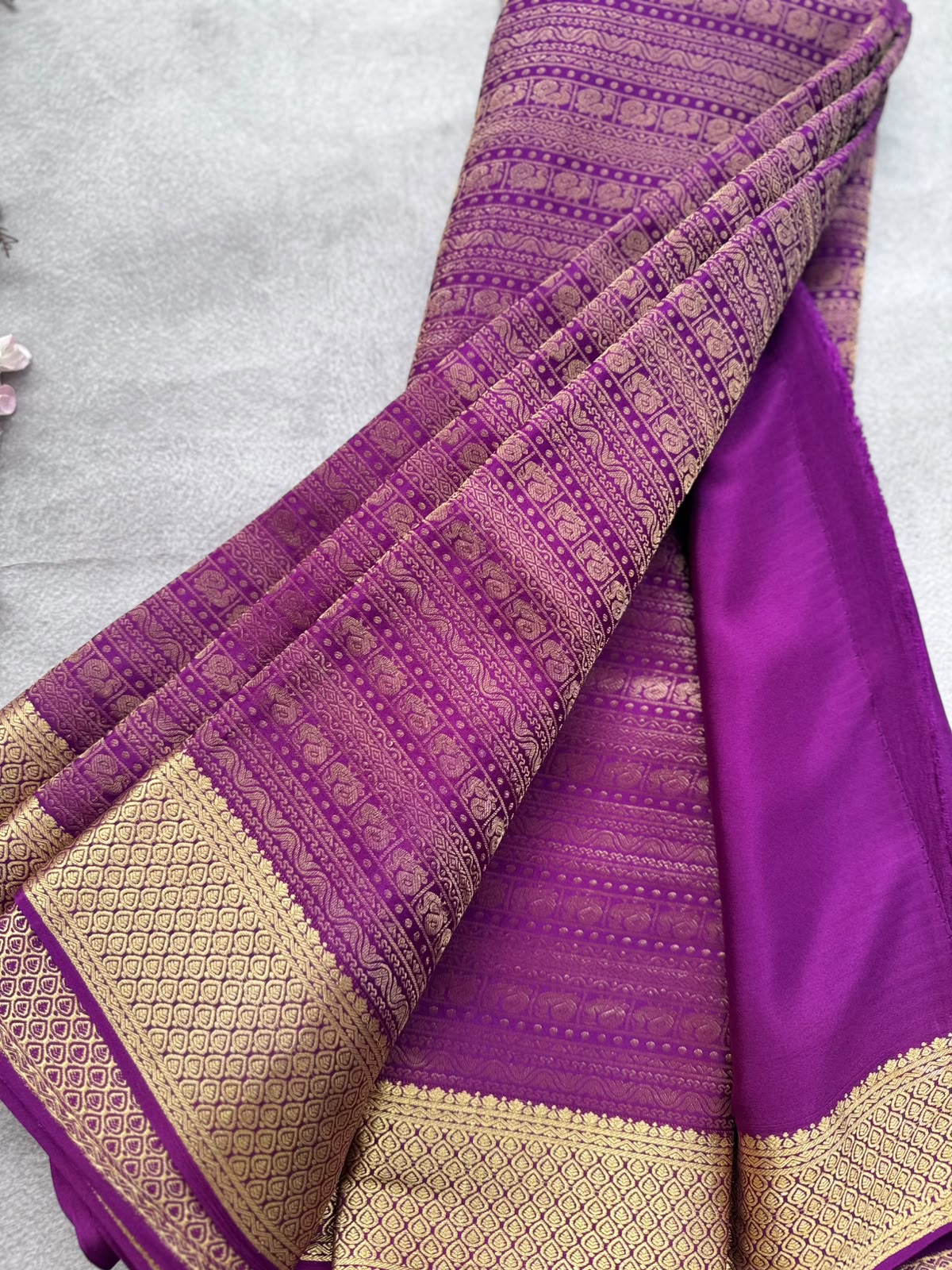 Purple Brocade Pure Mysore Crepe Silk Saree 109