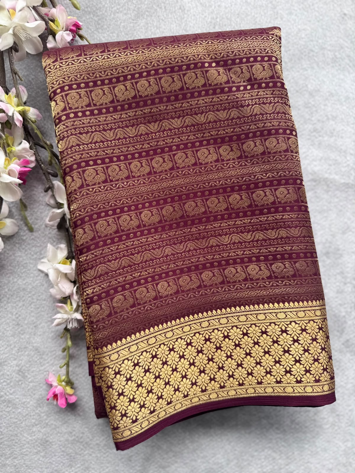 Brown Brocade Pure Mysore Crepe Silk Saree 109