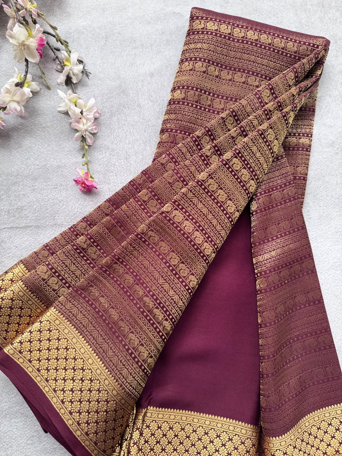 Brown Brocade Pure Mysore Crepe Silk Saree 109