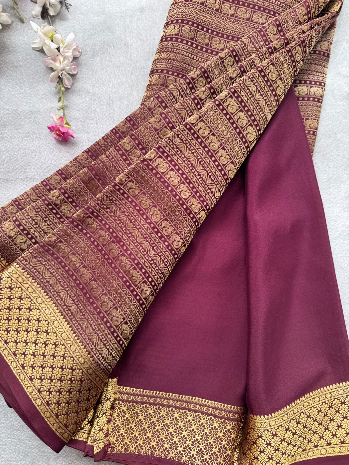 Brown Brocade Pure Mysore Crepe Silk Saree 109