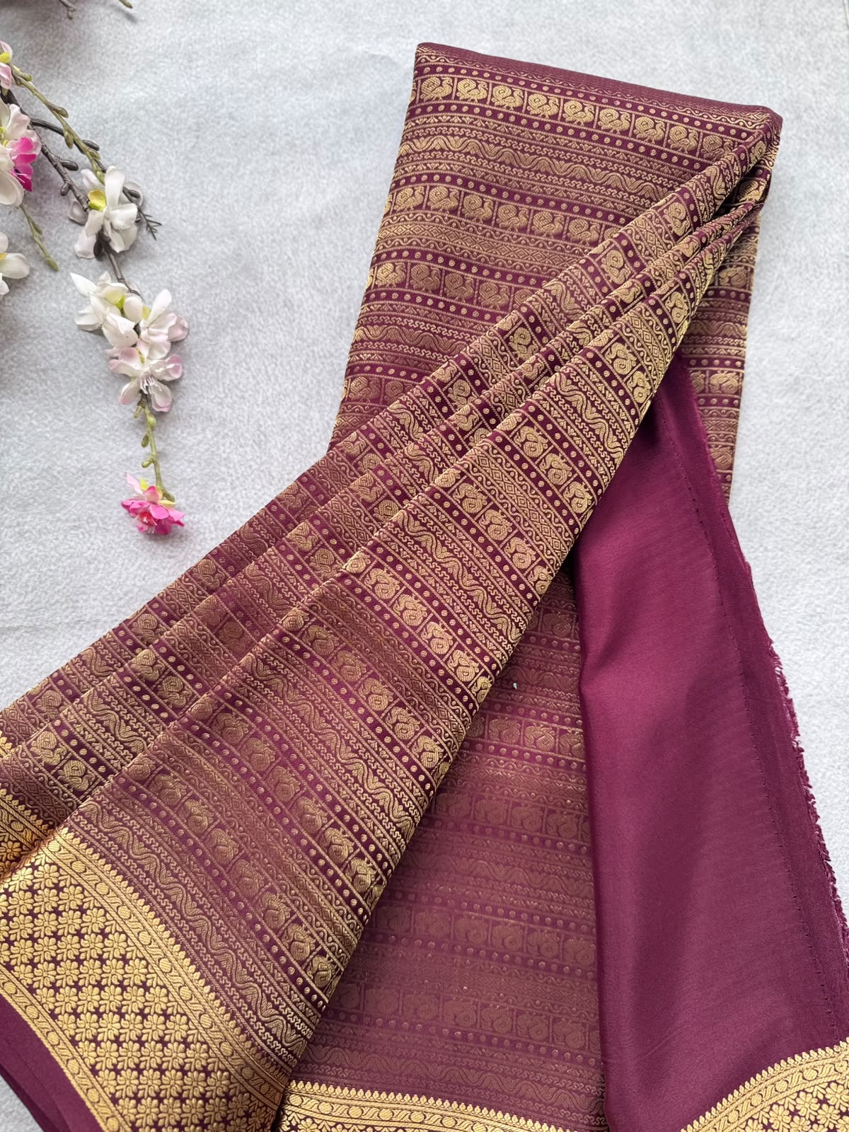 Brown Brocade Pure Mysore Crepe Silk Saree 109