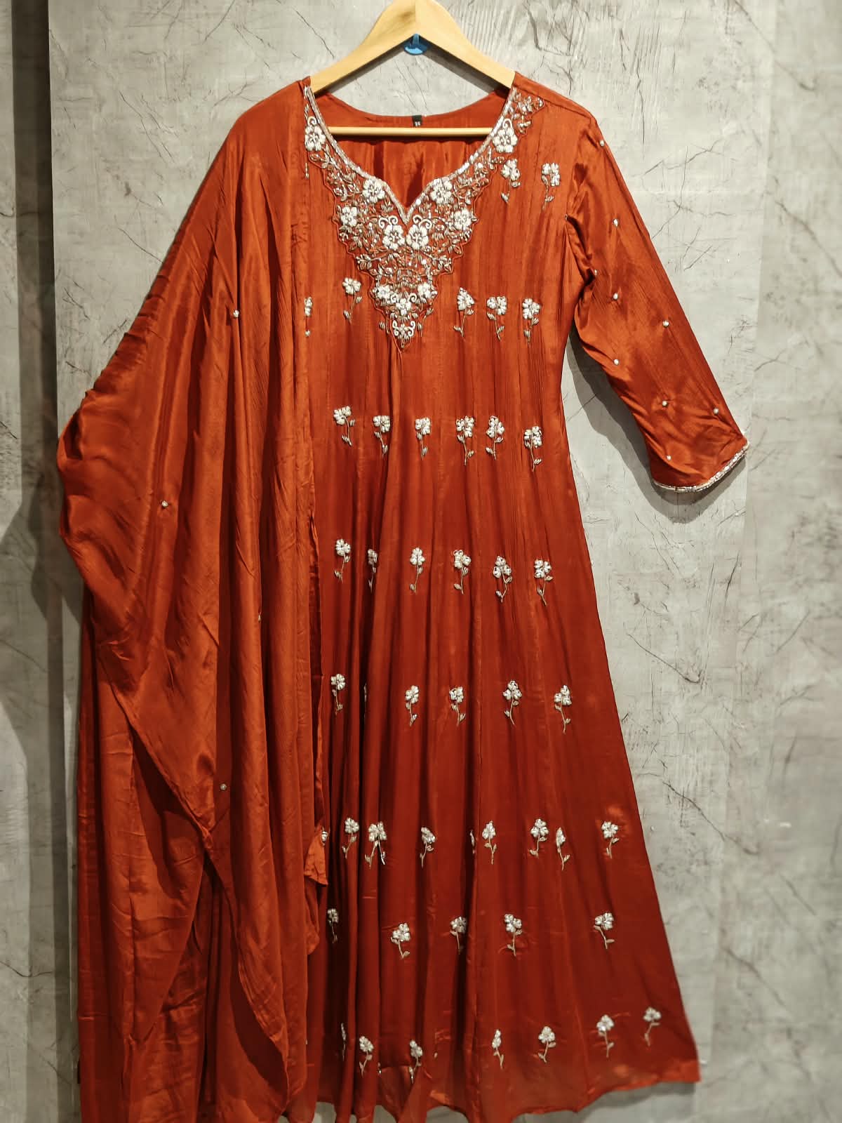 Orange Chinnon Hand Embroidery Airline Kurtha 567
