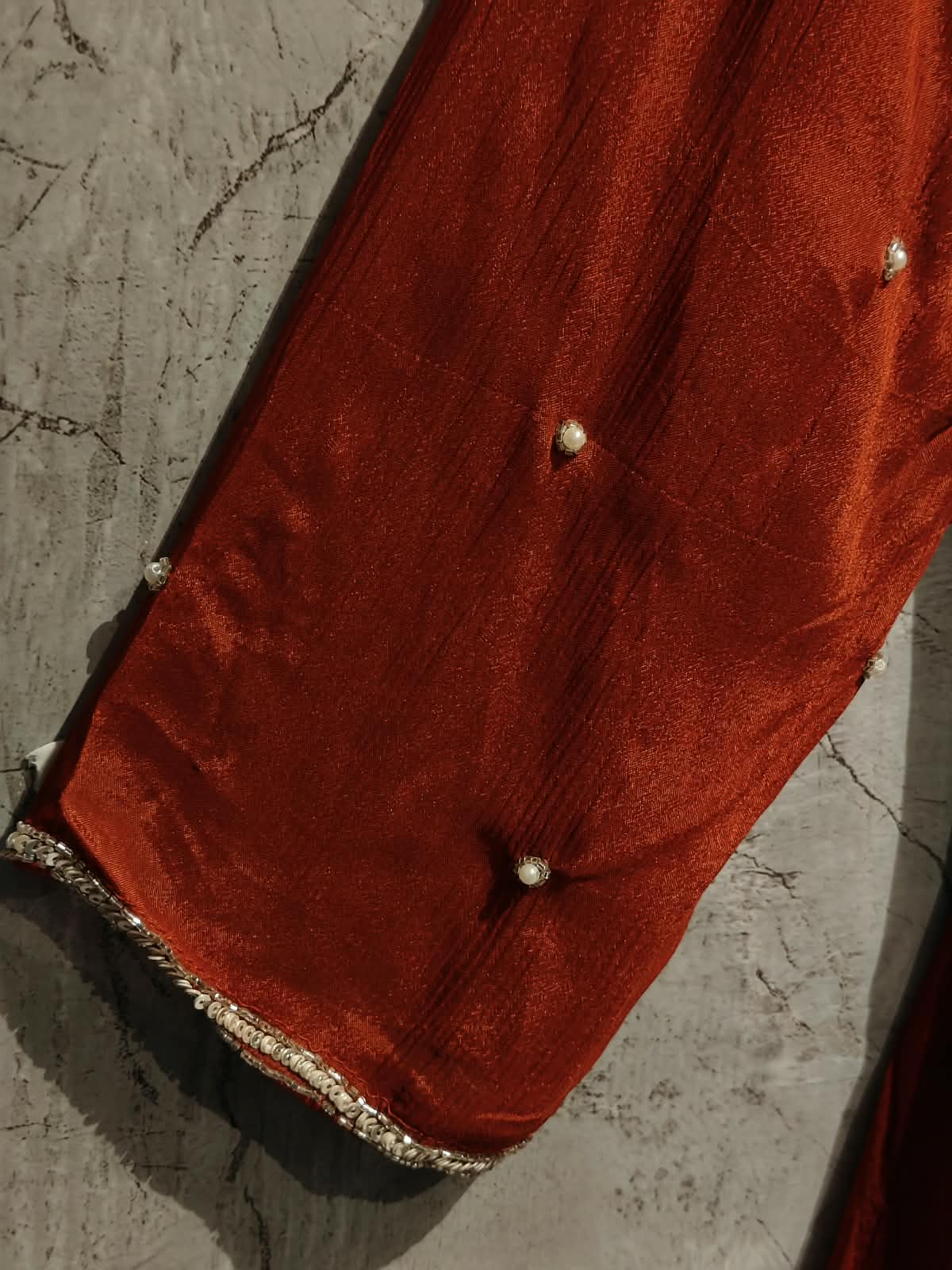 Orange Chinnon Hand Embroidery Airline Kurtha 567