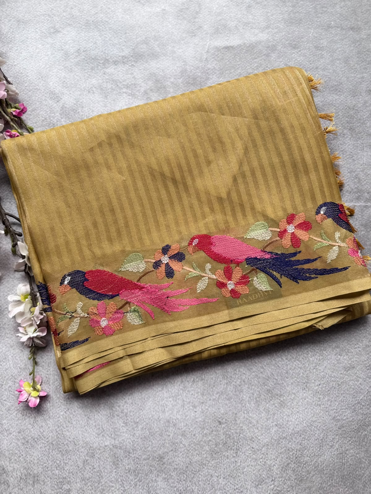 Mustard Embroidery Border Tissue Saree 109
