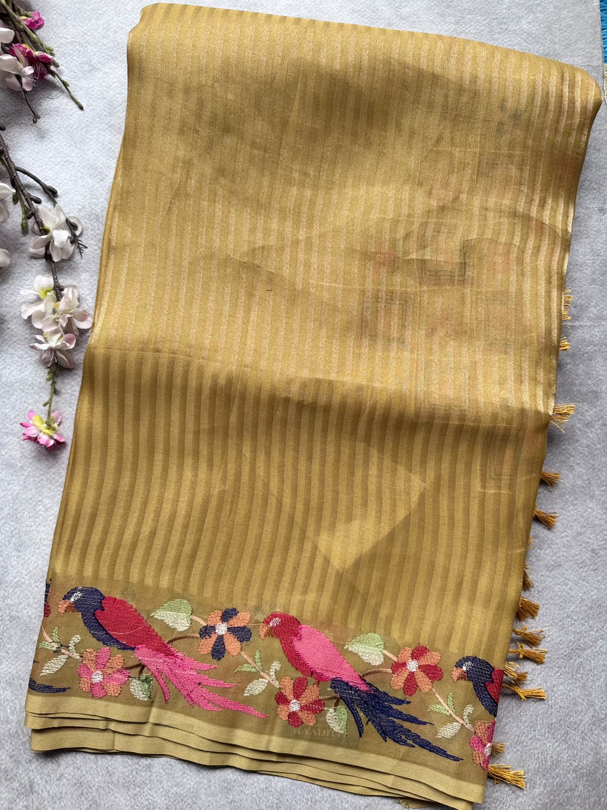 Mustard Embroidery Border Tissue Saree 109