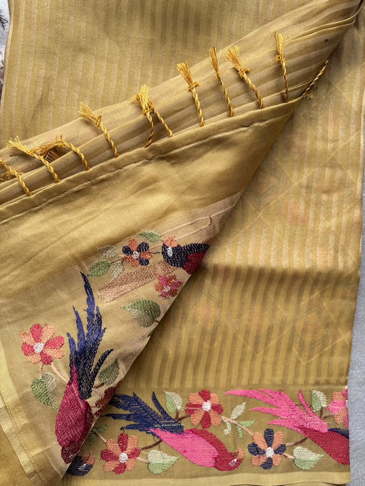 Mustard Embroidery Border Tissue Saree 109