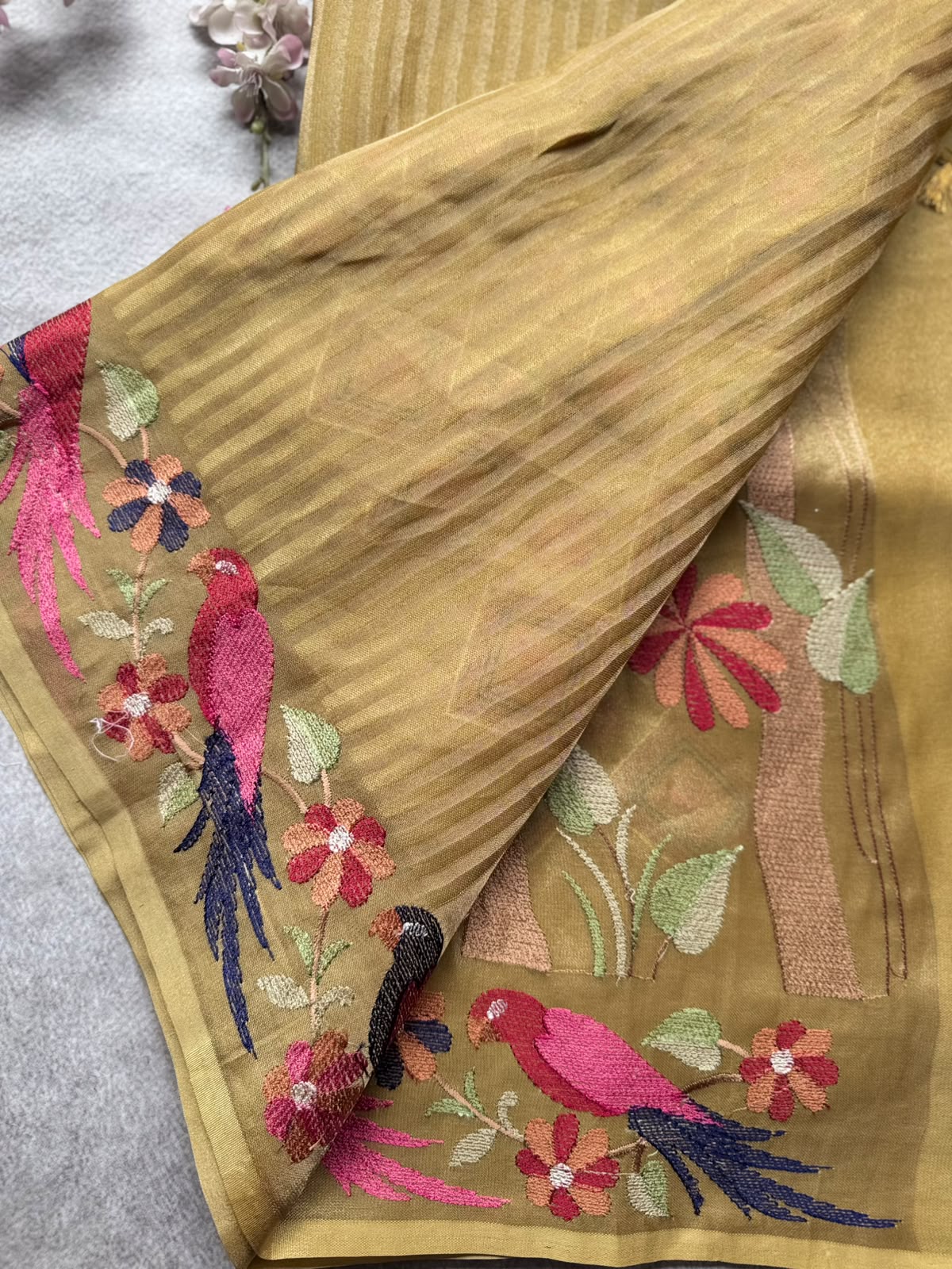 Mustard Embroidery Border Tissue Saree 109