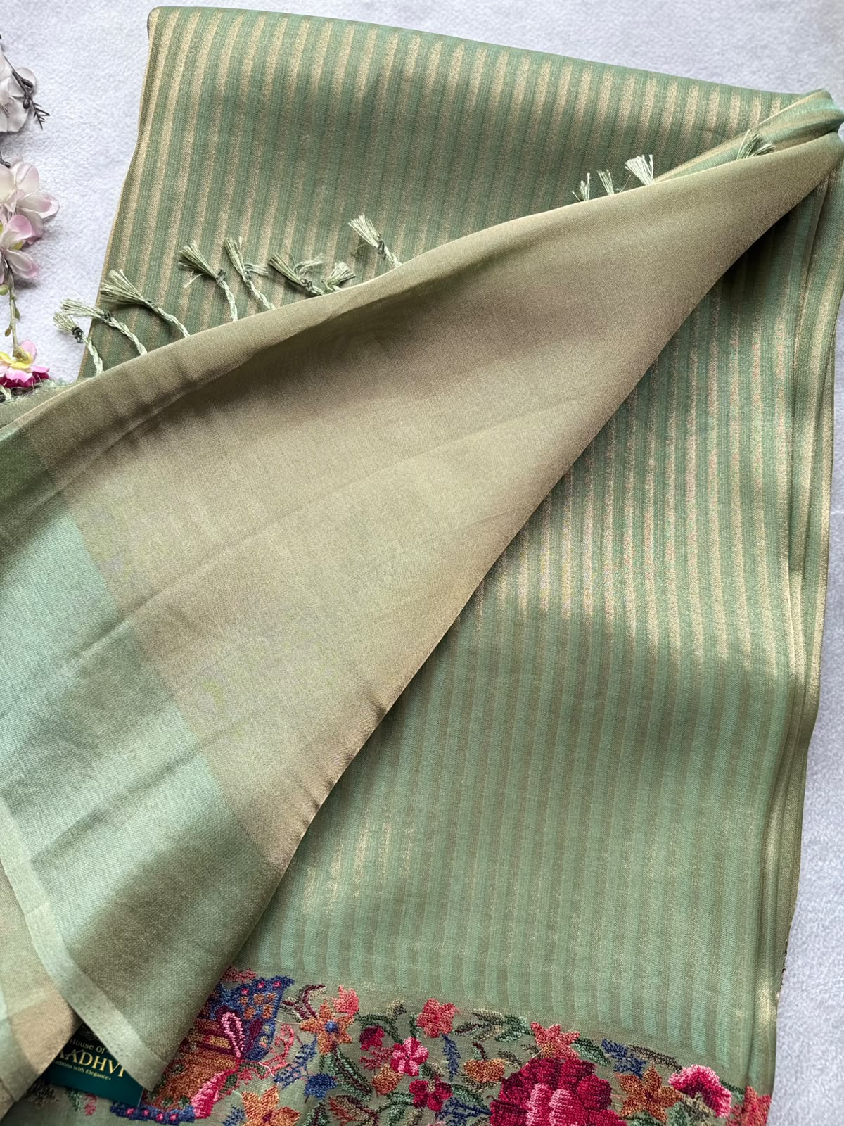Pastel Green Embroidery Border Tissue Saree 109