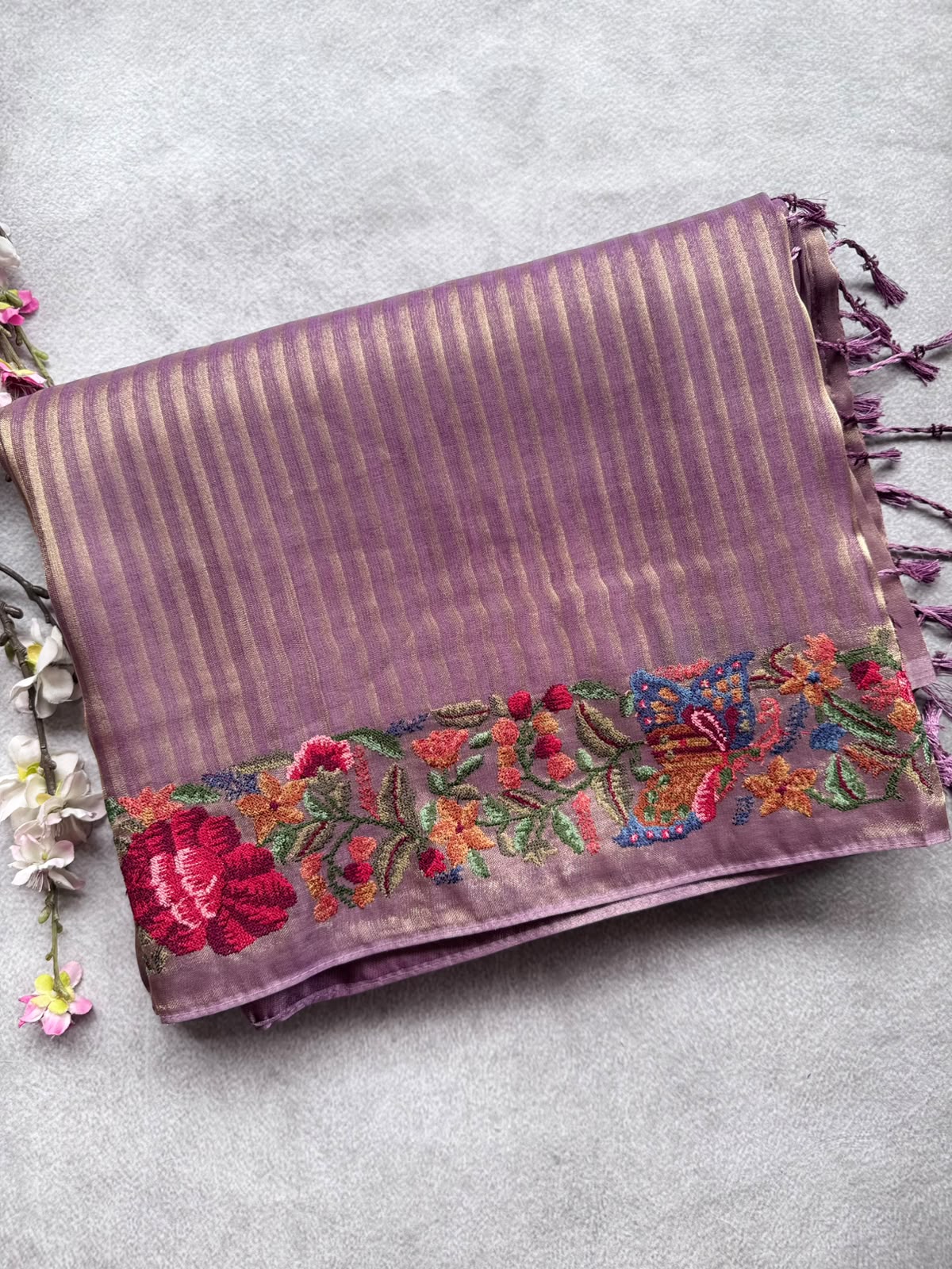 Mauve Embroidery Border Tissue Saree 109