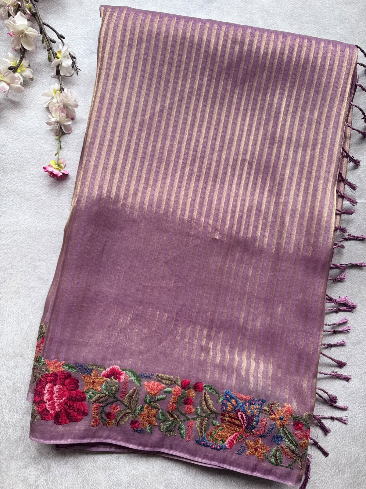 Mauve Embroidery Border Tissue Saree 109
