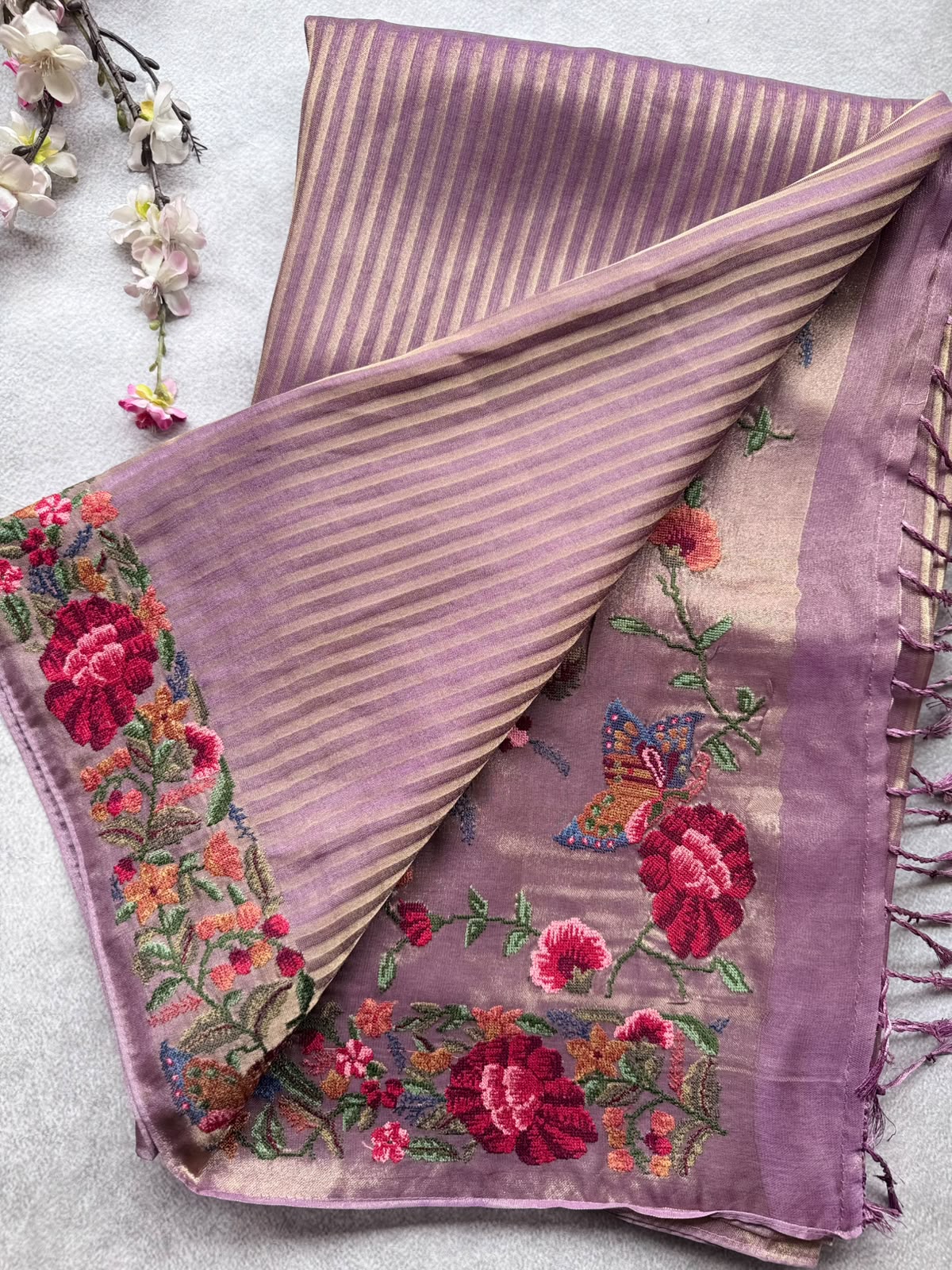 Mauve Embroidery Border Tissue Saree 109