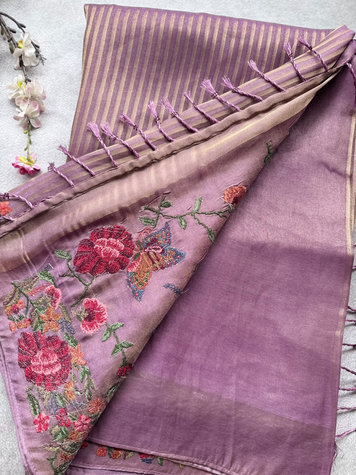 Mauve Embroidery Border Tissue Saree 109