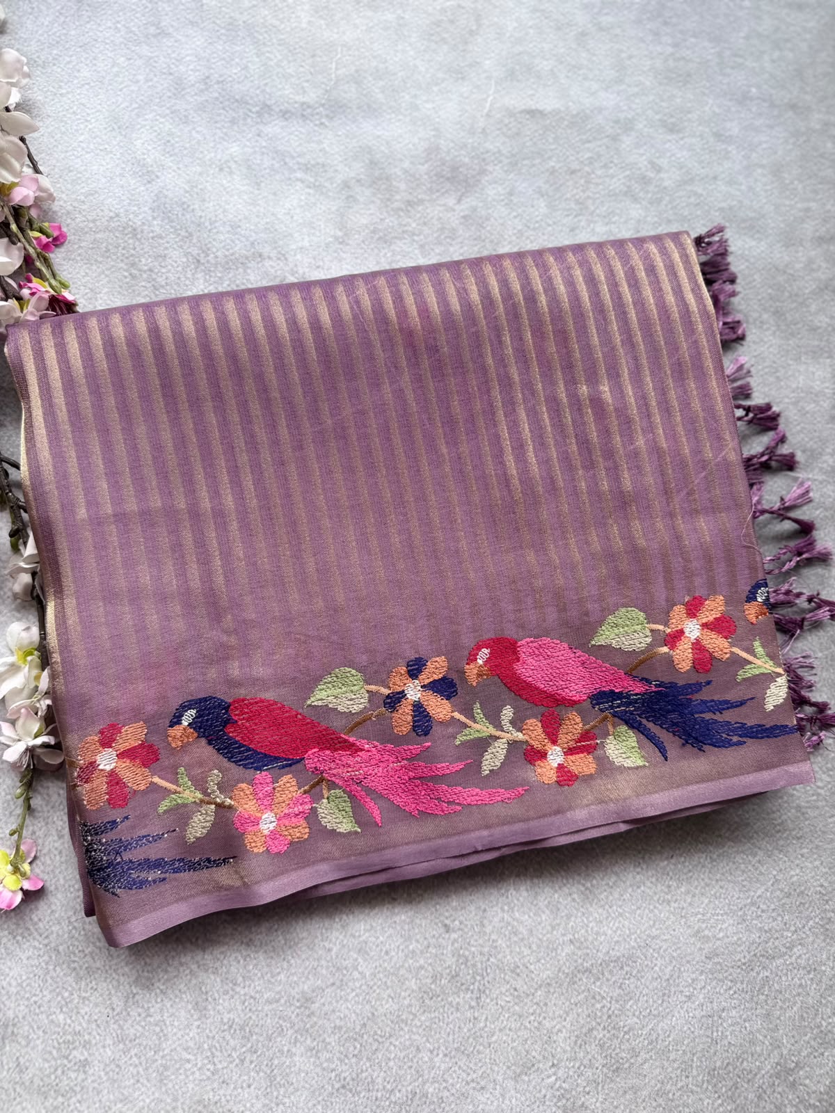 Mauve Embroidery Border Tissue Saree 109