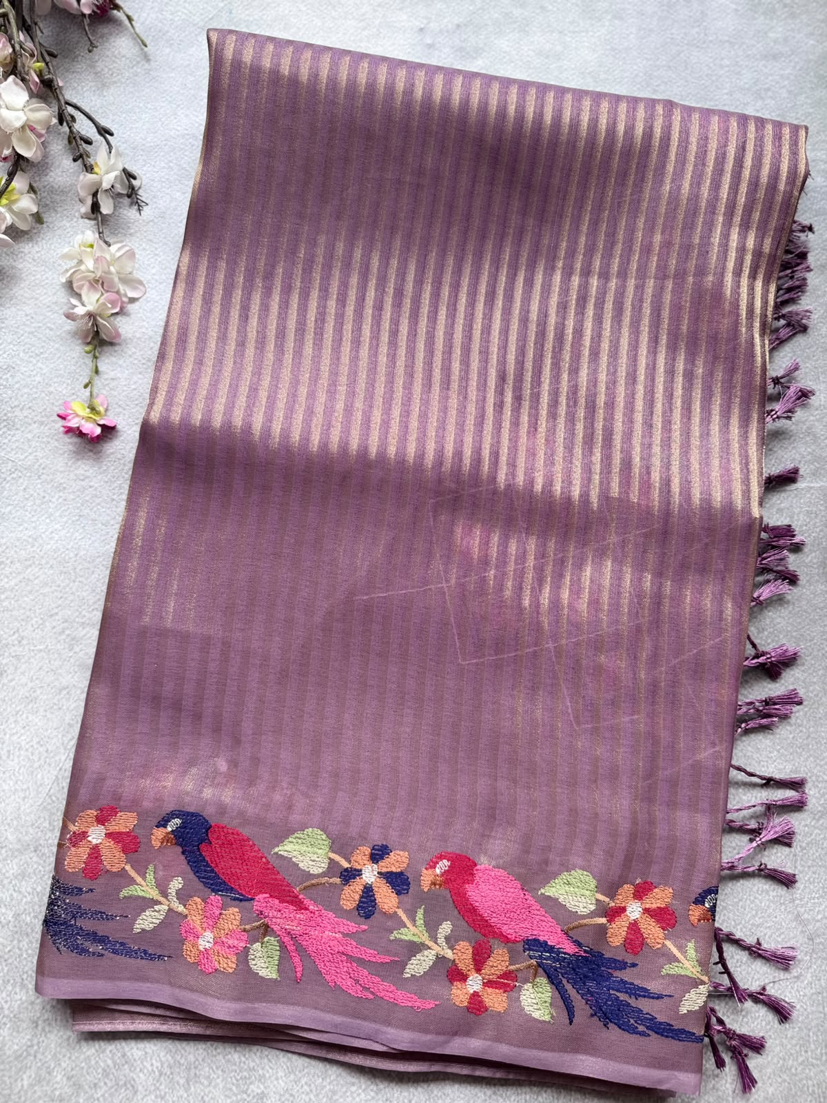 Mauve Embroidery Border Tissue Saree 109