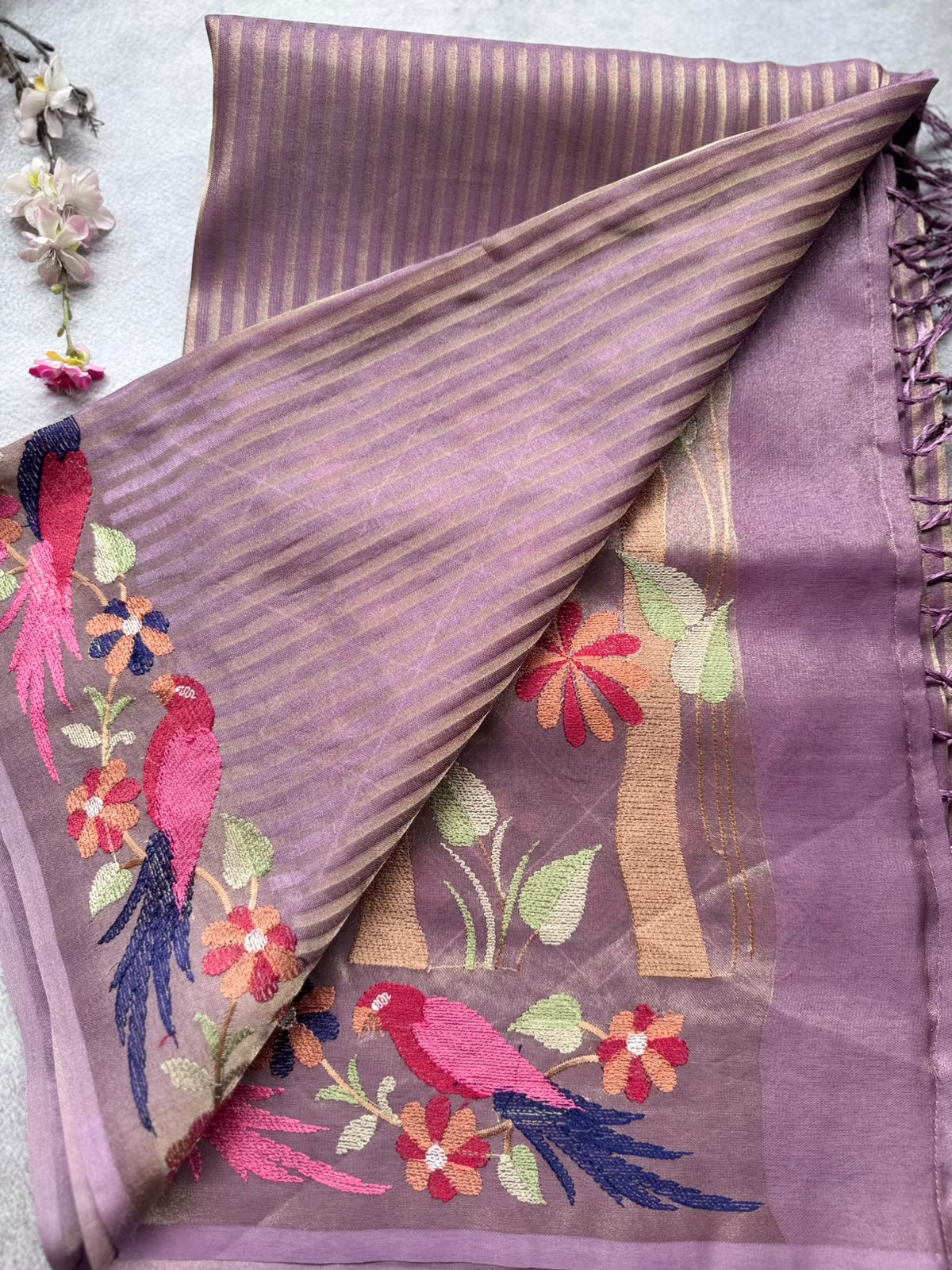 Mauve Embroidery Border Tissue Saree 109