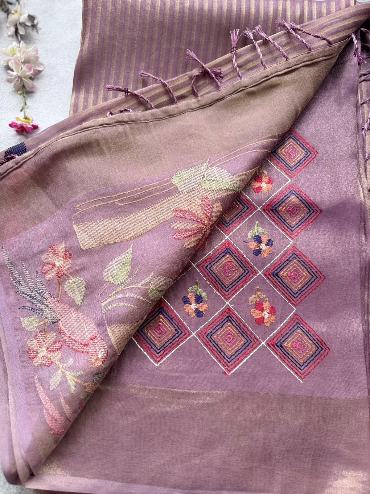 Mauve Embroidery Border Tissue Saree 109