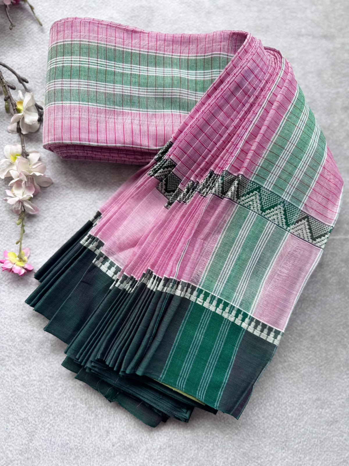 Pink Checks Pure Cotton Saree 109