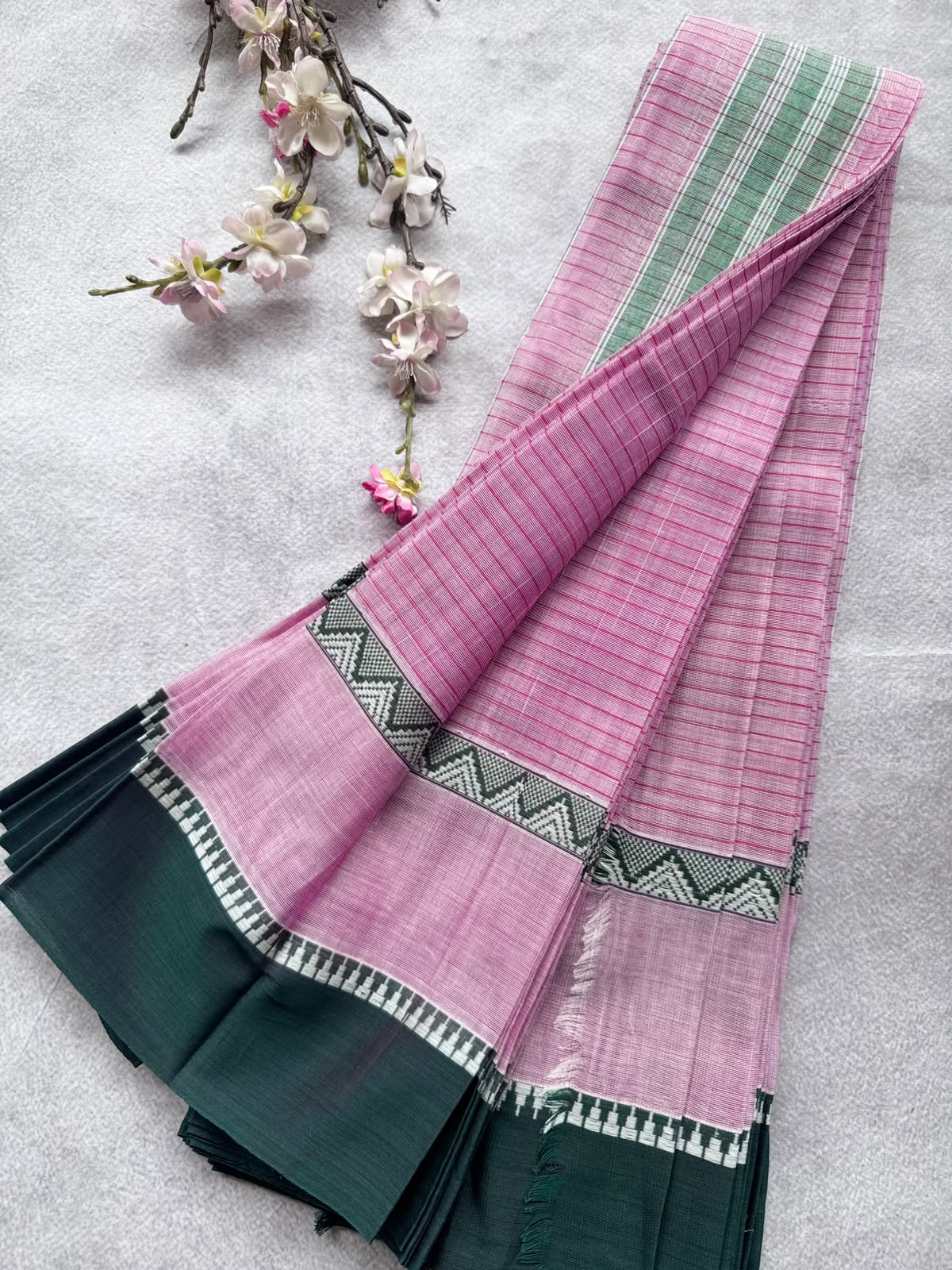 Pink Checks Pure Cotton Saree 109