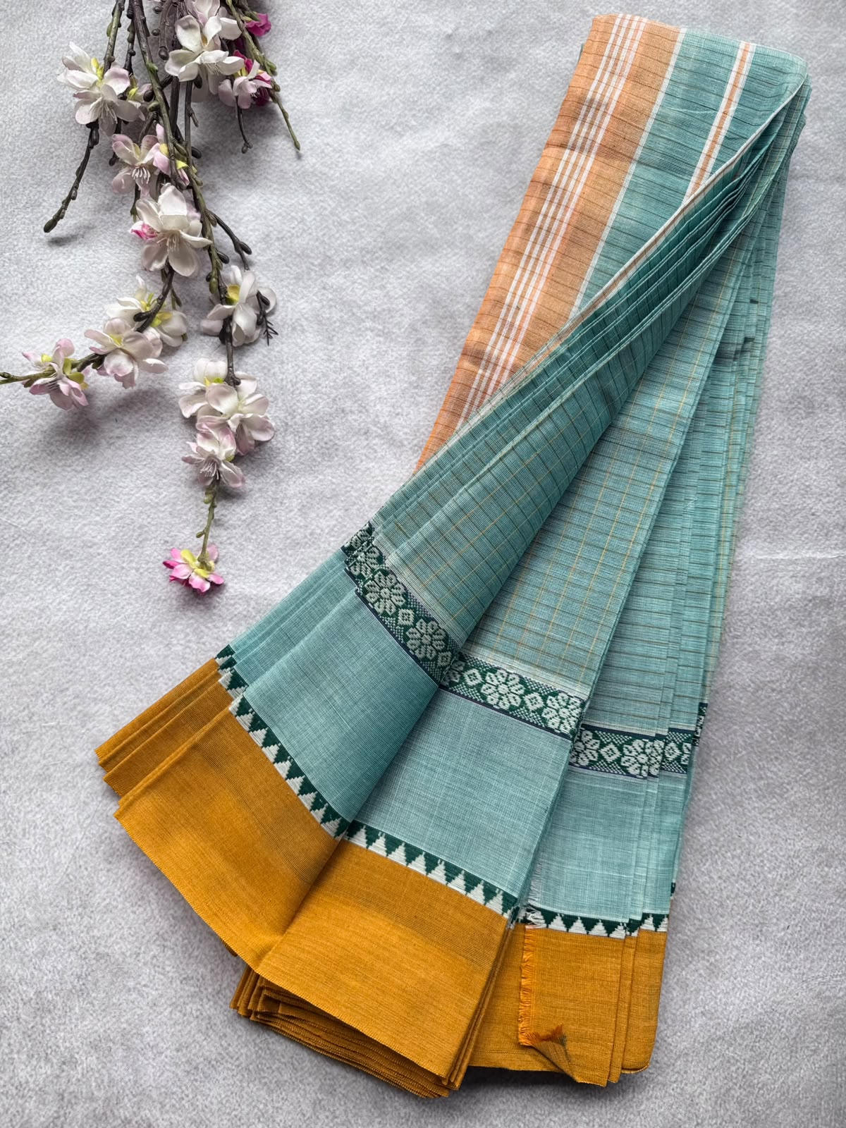 Green Checks Pure Cotton Saree 109