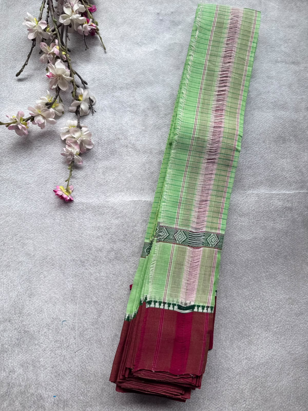 Light Green Checks Pure Cotton Saree 109
