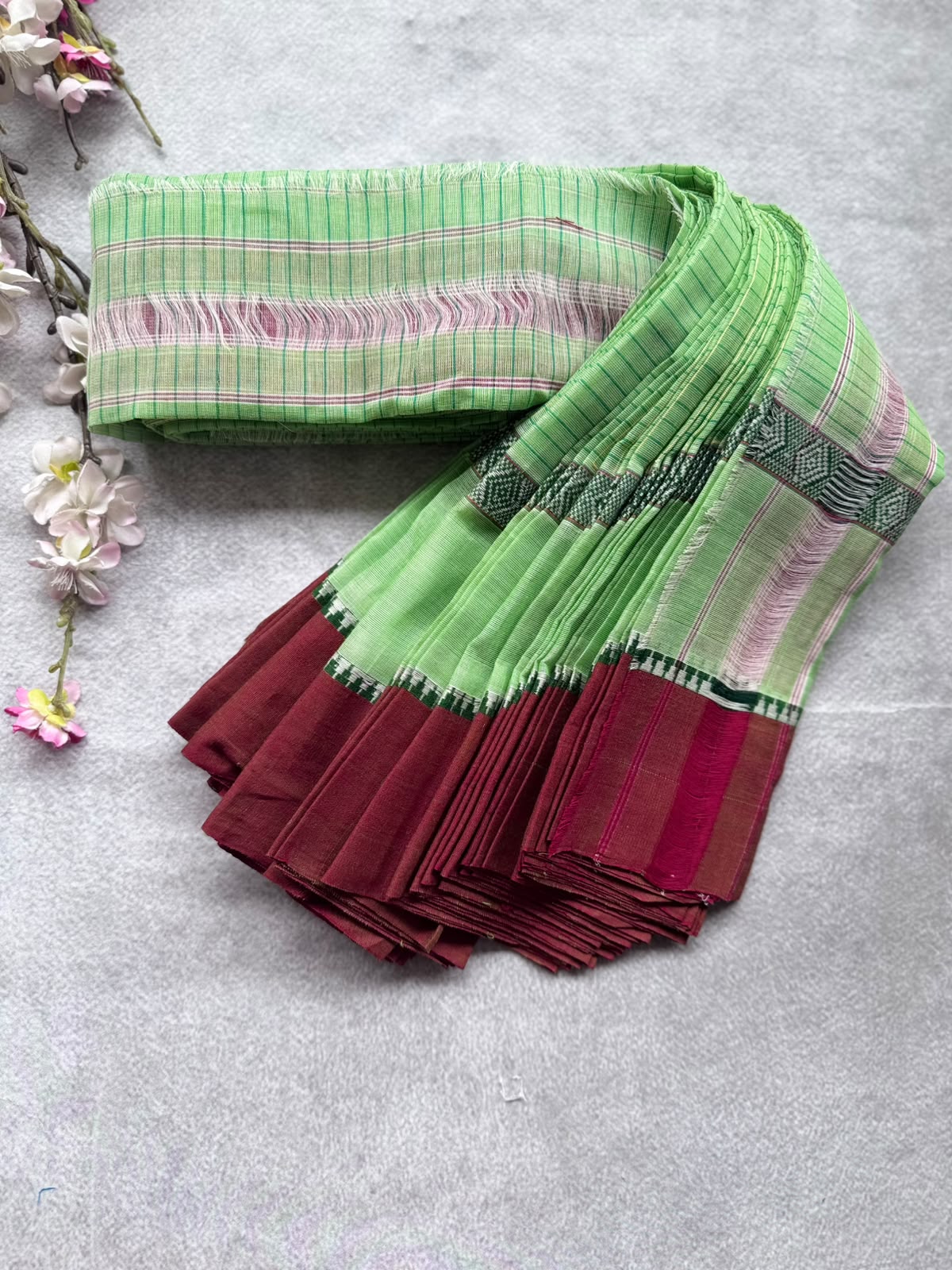Light Green Checks Pure Cotton Saree 109