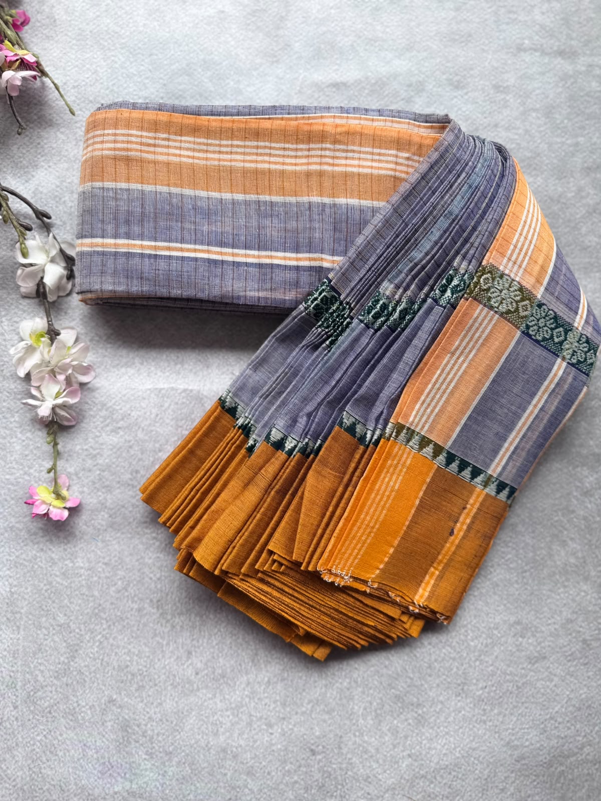 Navy Blue Checks Pure Cotton Saree 109