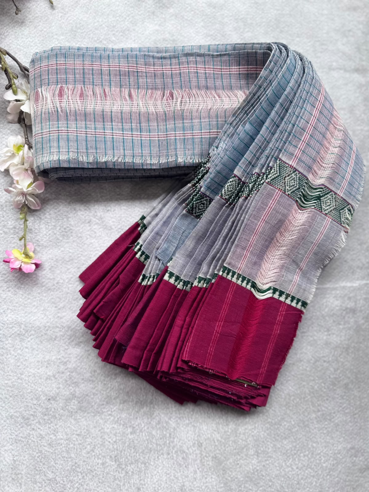 Navy Blue Checks Pure Cotton Saree 109