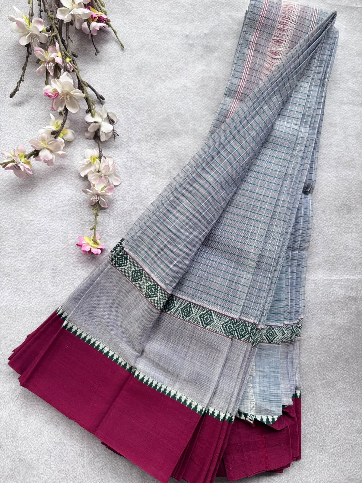 Navy Blue Checks Pure Cotton Saree 109