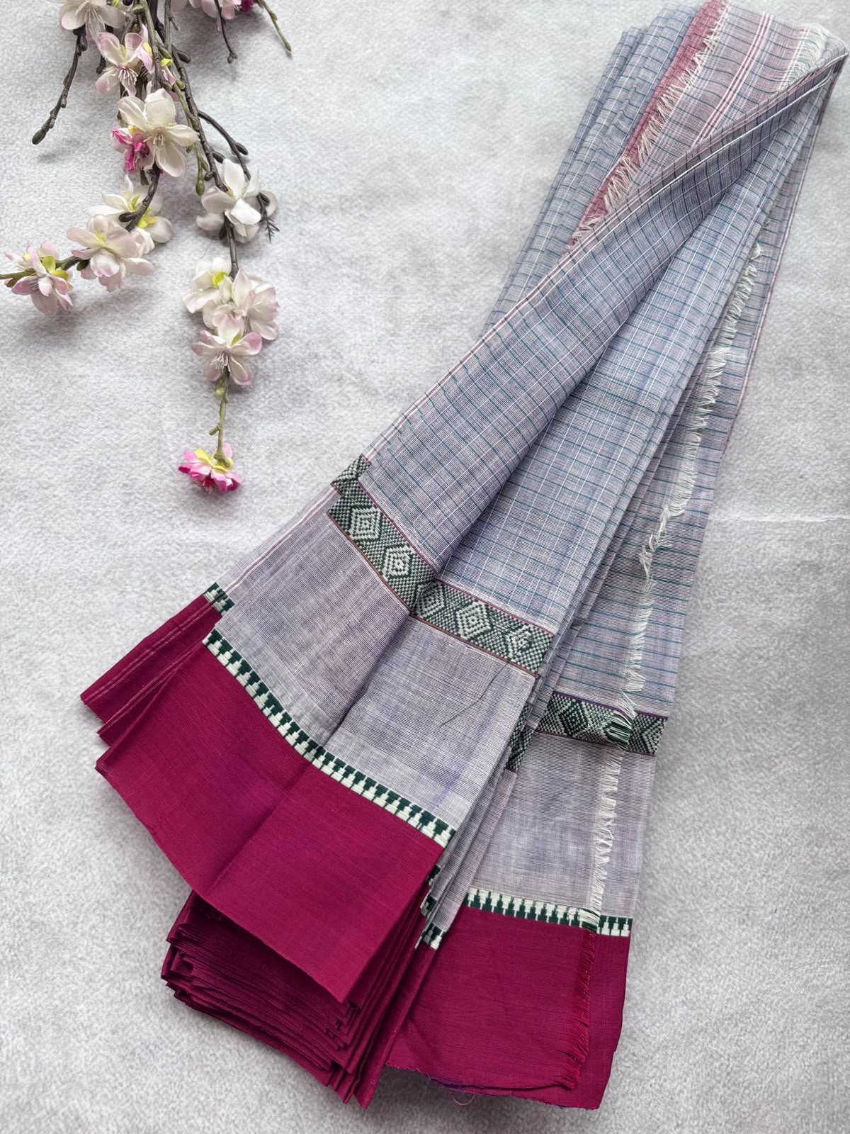 Navy Blue Checks Pure Cotton Saree 109