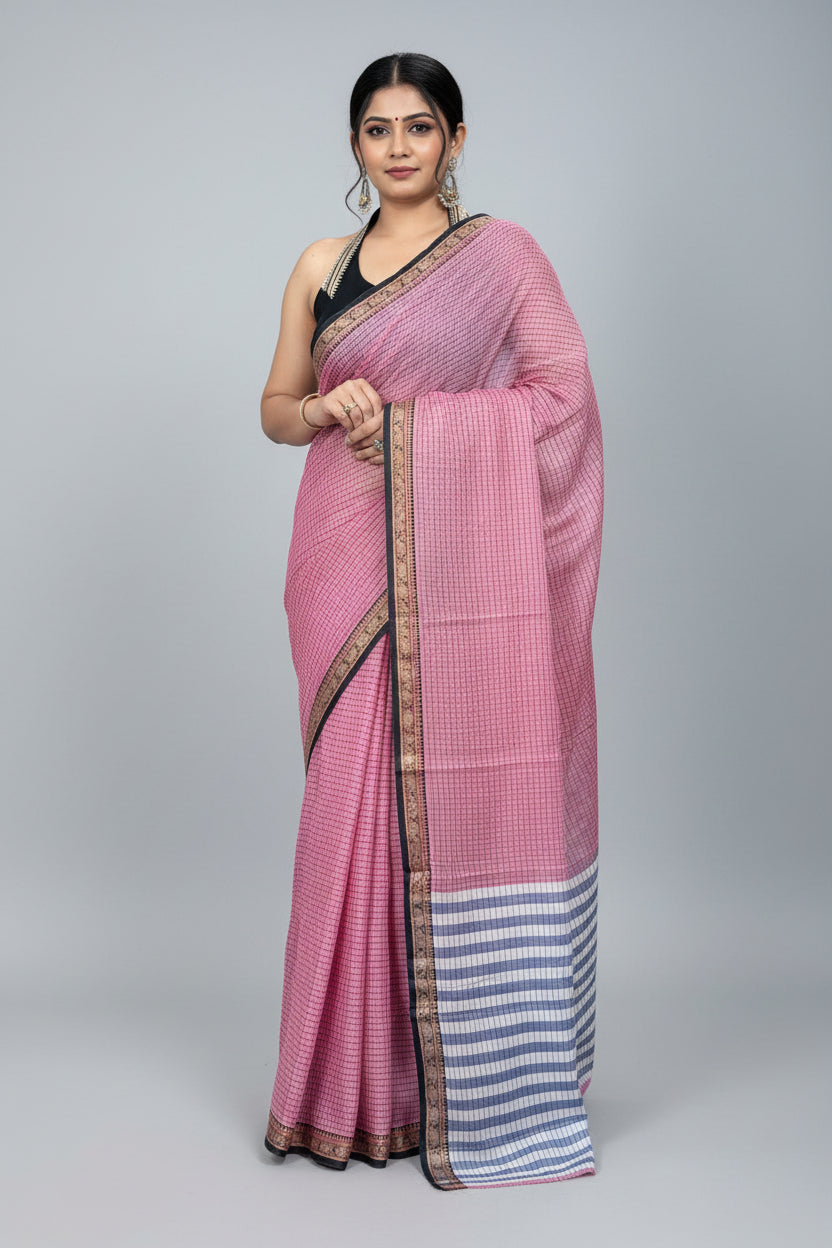 Red Checks Pure Cotton Saree 109