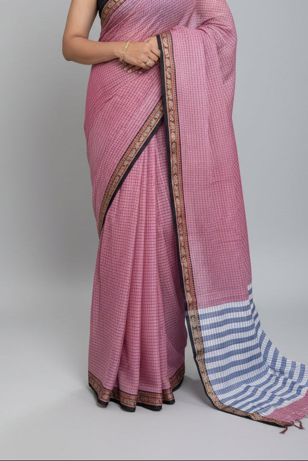 Red Checks Pure Cotton Saree 109