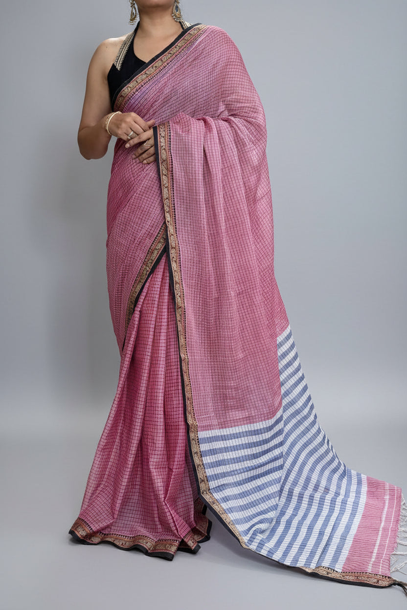 Red Checks Pure Cotton Saree 109