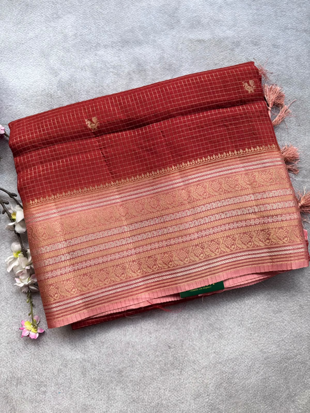 Rust Orange Checks Semi Crepe Saree 109