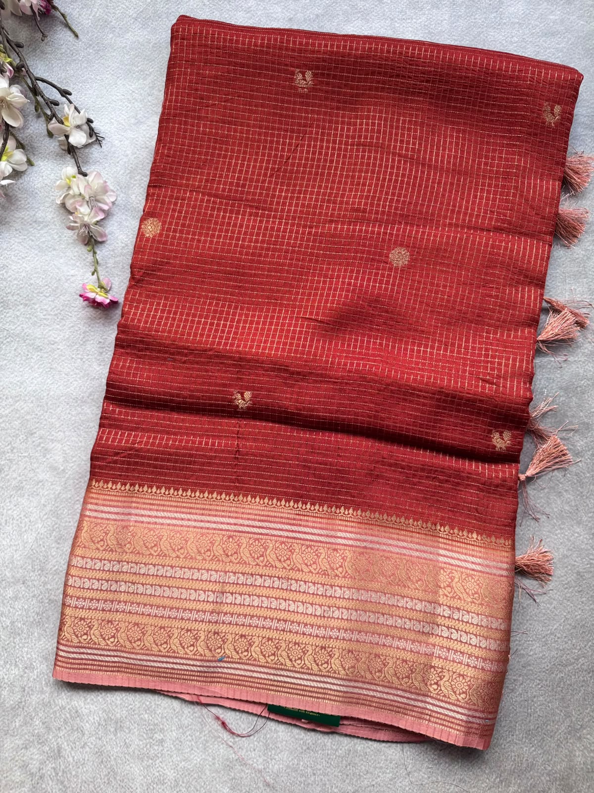 Rust Orange Checks Semi Crepe Saree 109