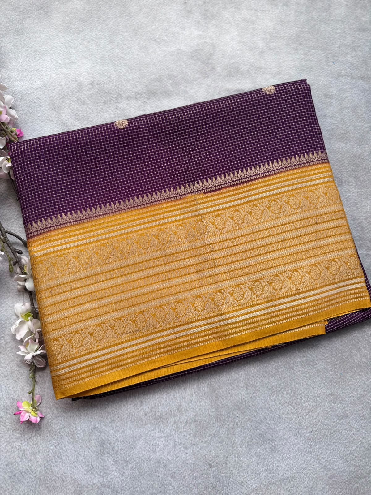 Purple Checks Semi Crepe Saree 109