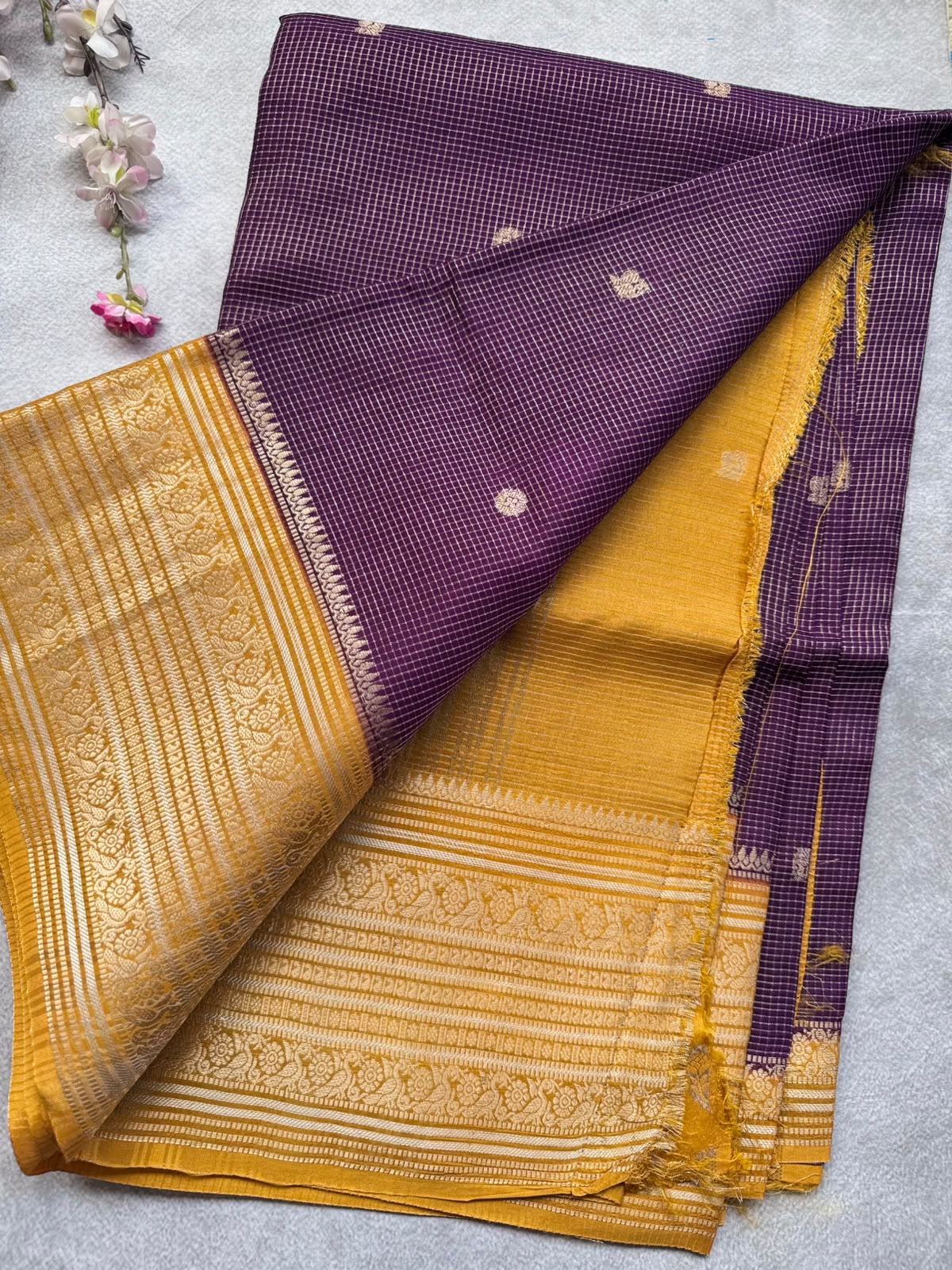 Purple Checks Semi Crepe Saree 109